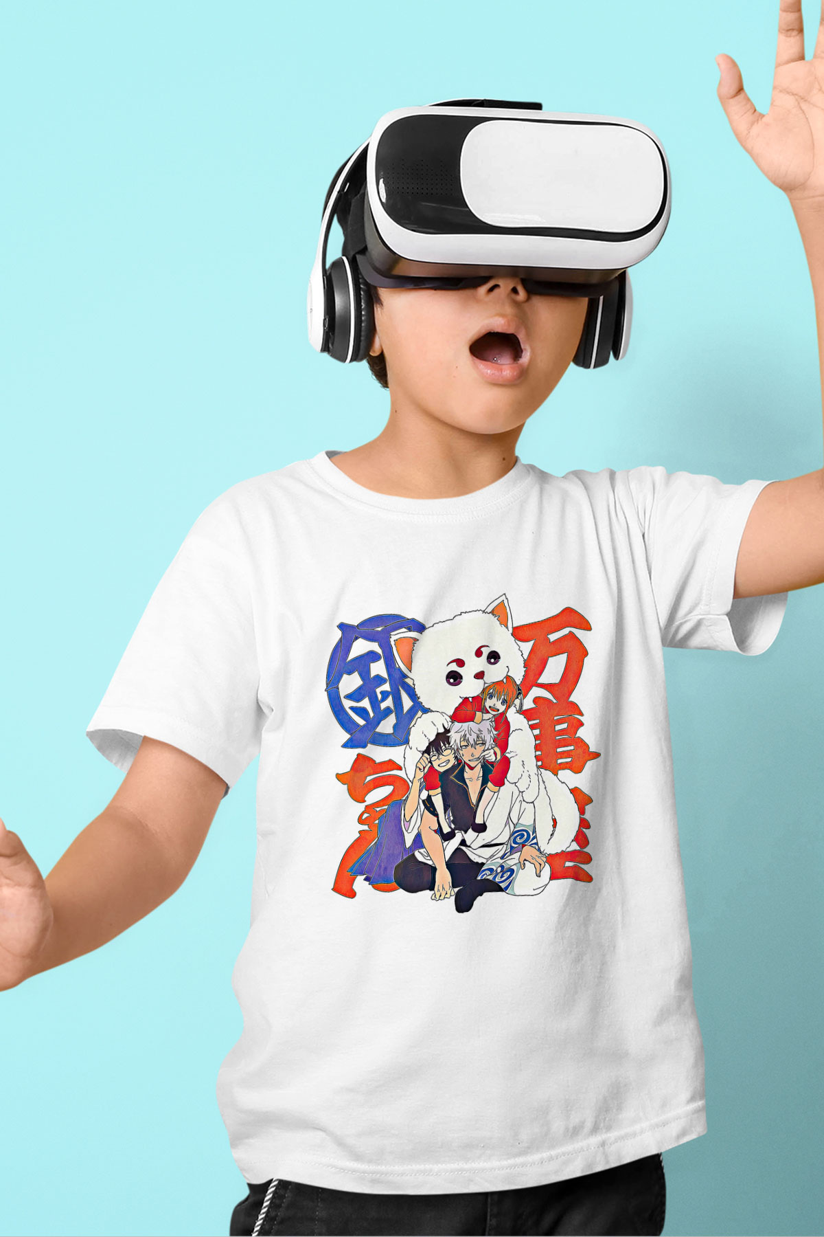 Gintama Baskılı Beyaz Unisex Beyaz Çocuk Tişört - Tshirt