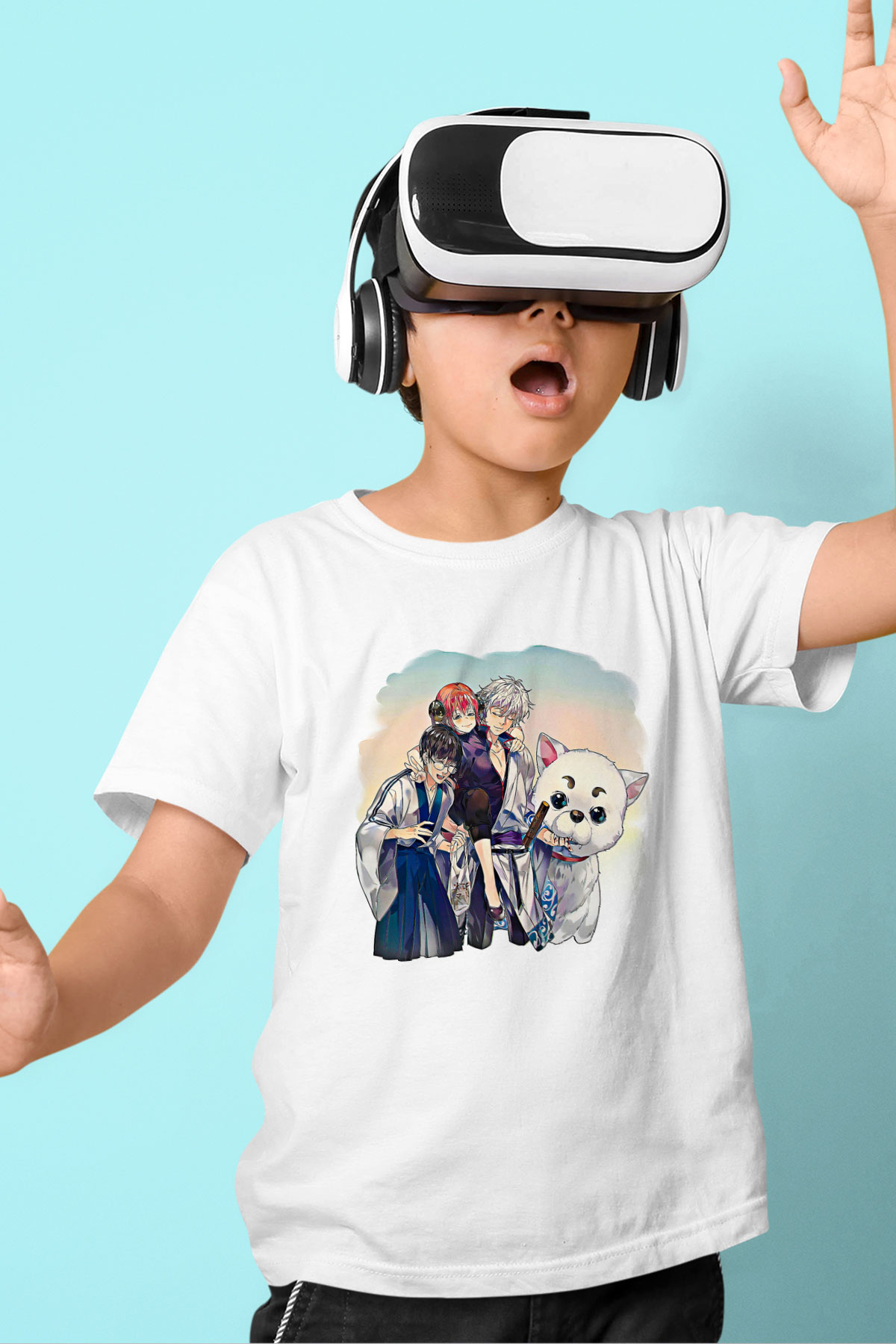 Gintama Baskılı Beyaz Unisex Beyaz Çocuk Tişört - Tshirt