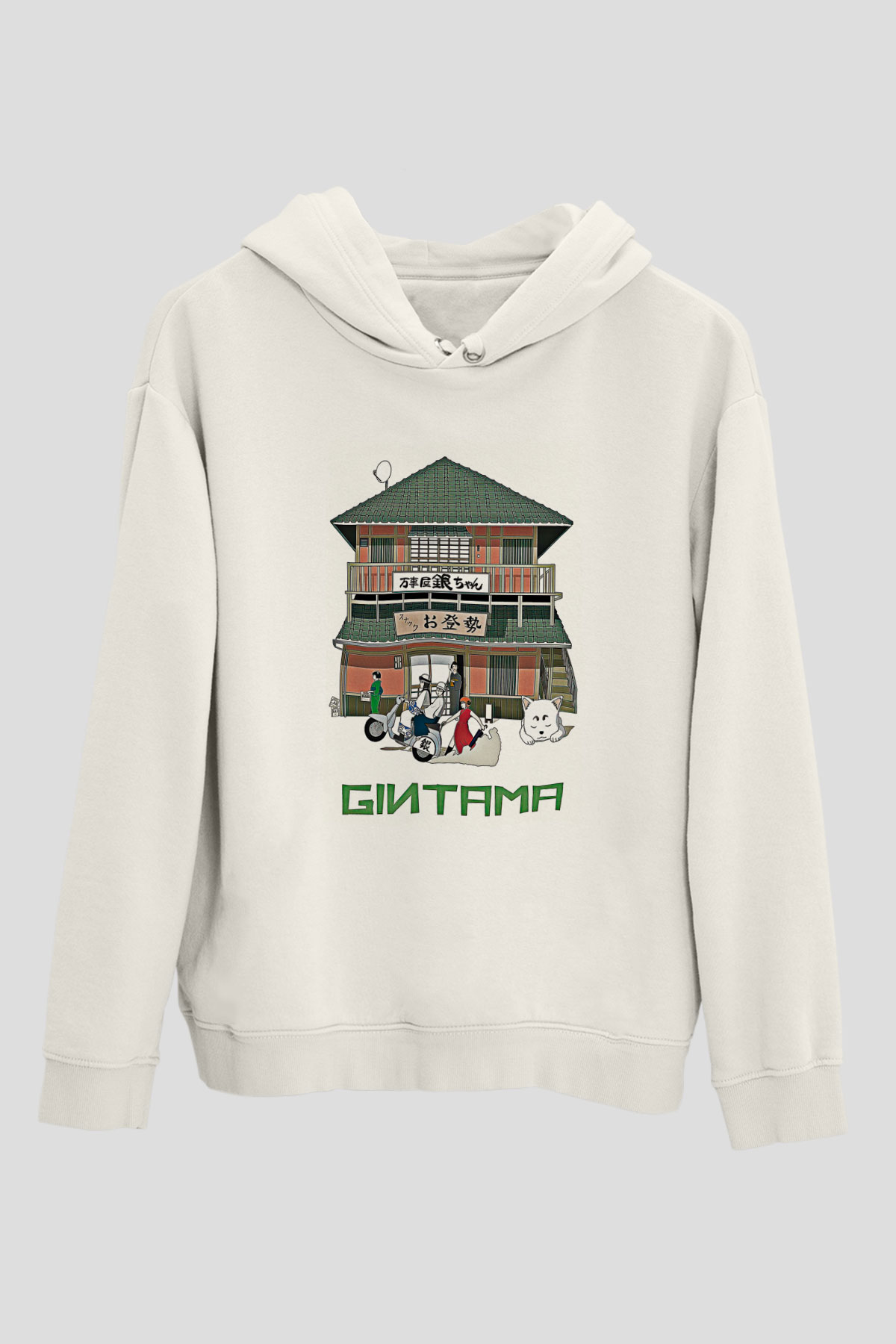 Gintama Baskılı Beyaz Unisex Hoodie