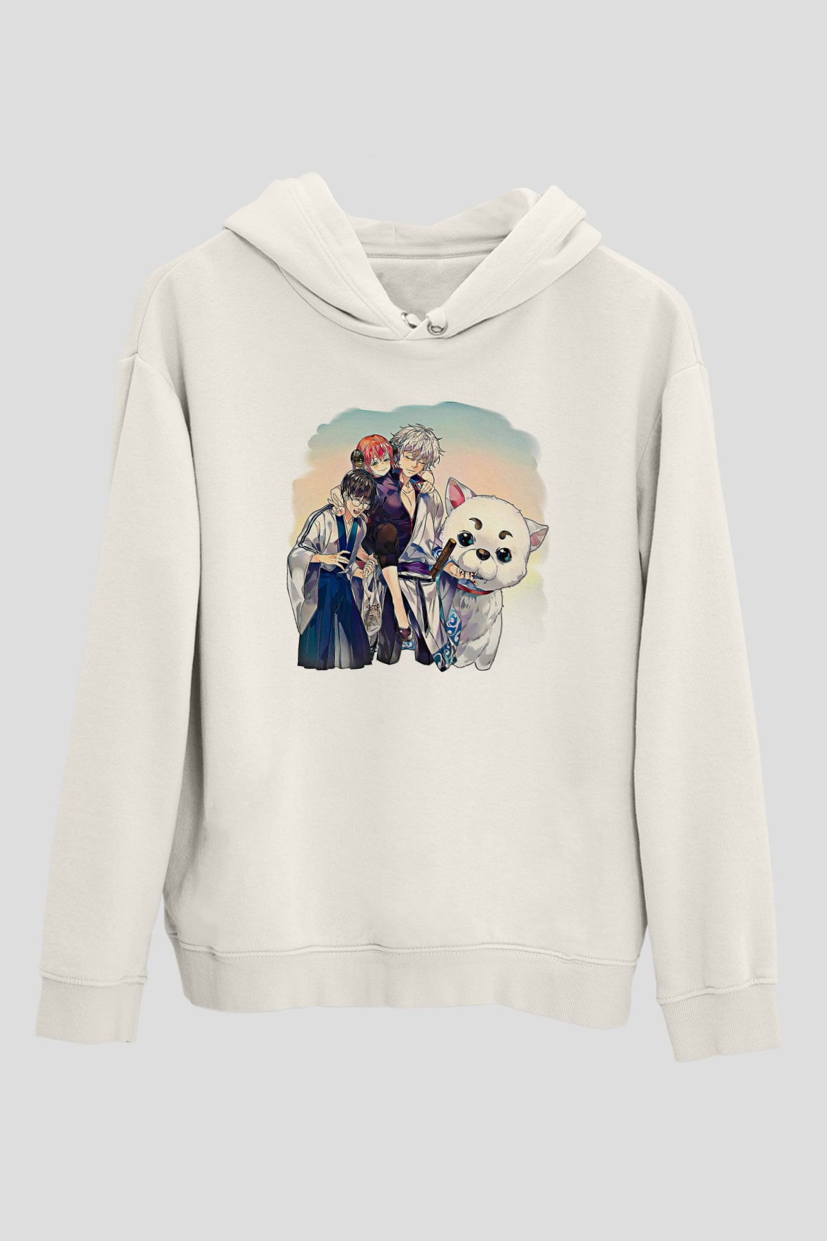 Gintama Baskılı Beyaz Unisex Hoodie