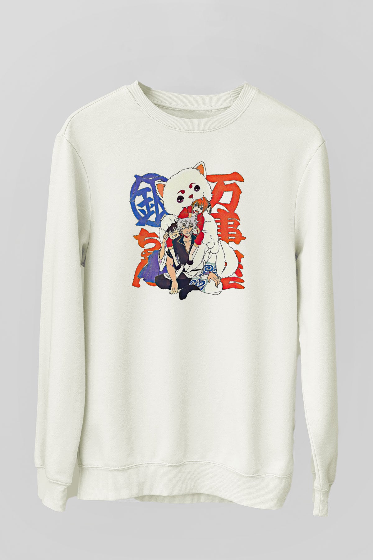 Gintama Baskılı Beyaz Unisex Sweatshirt