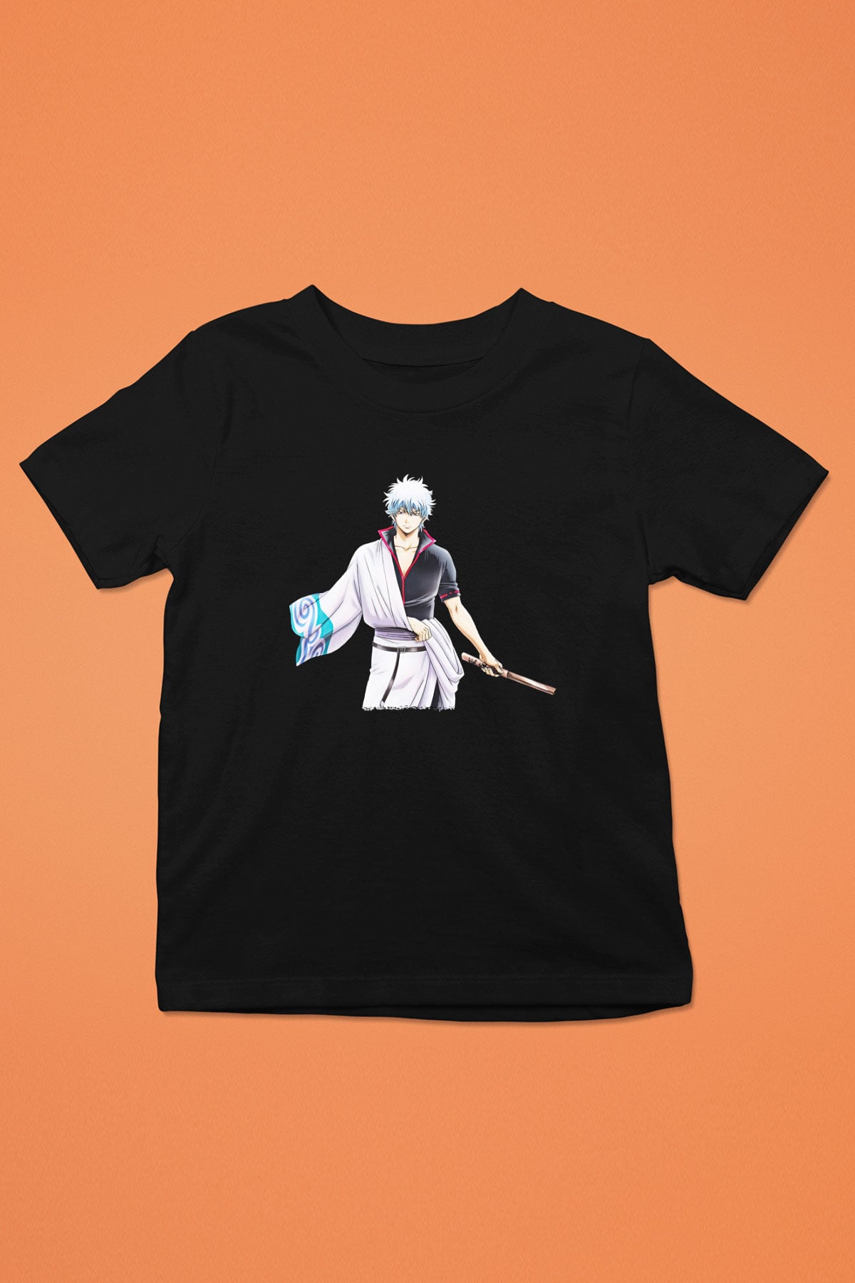 Gintama Baskılı Unisex Siyah Çocuk Tişört - Tshirt