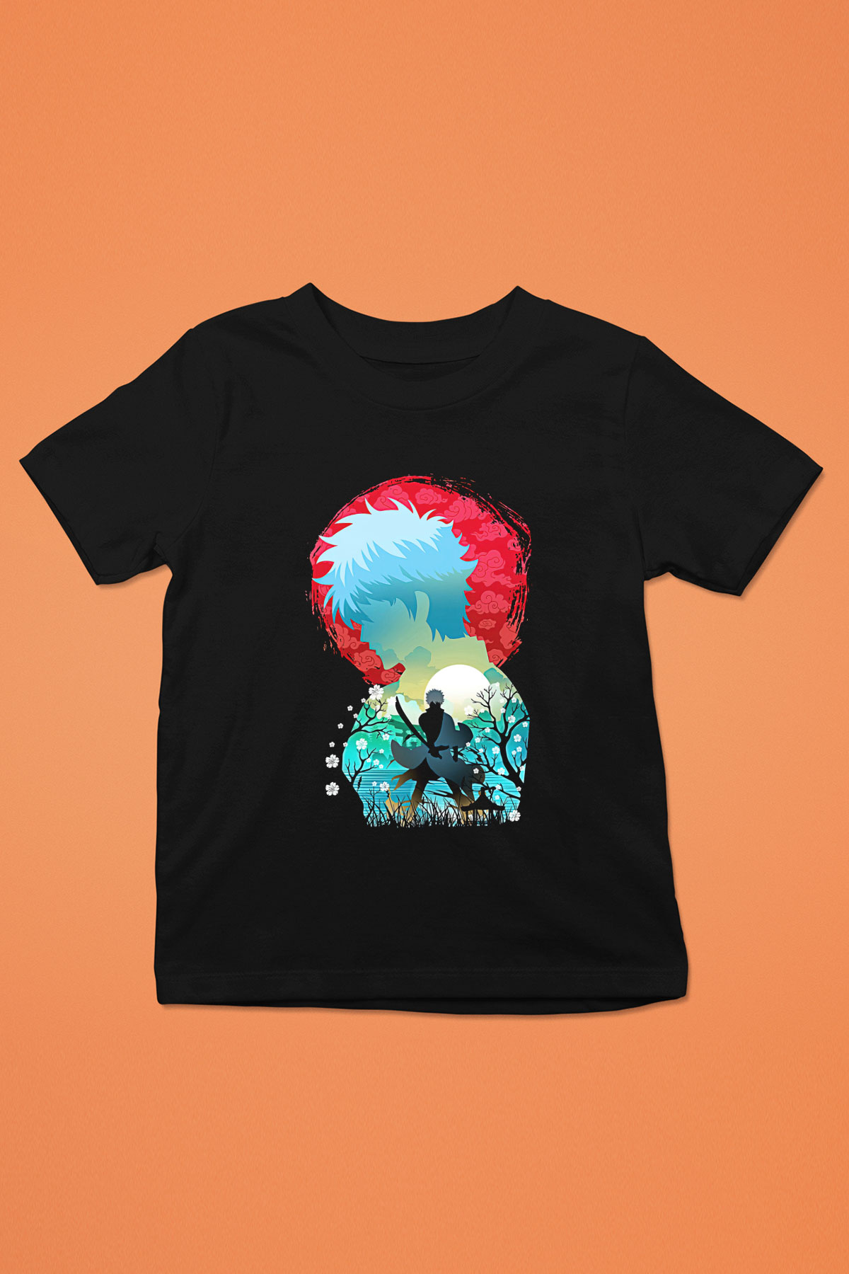 Gintama Baskılı Unisex Siyah Çocuk Tişört - Tshirt