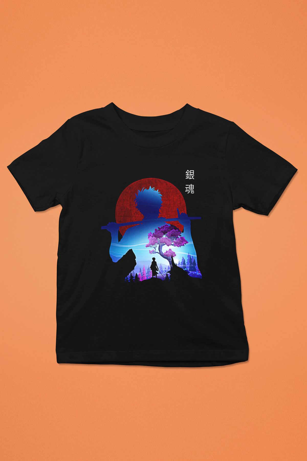 Gintama Baskılı Unisex Siyah Çocuk Tişört - Tshirt