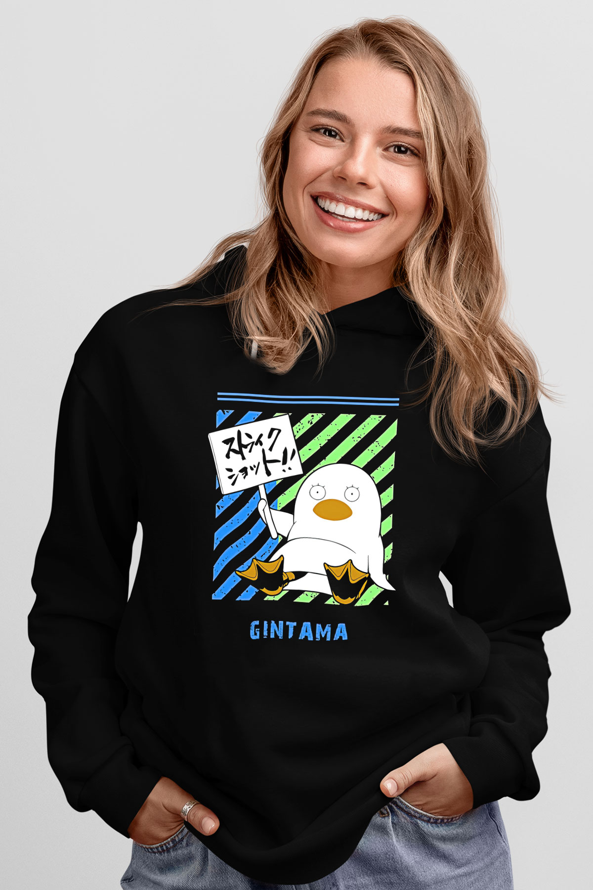 Gintama Baskılı Unisex Siyah Hoodie
