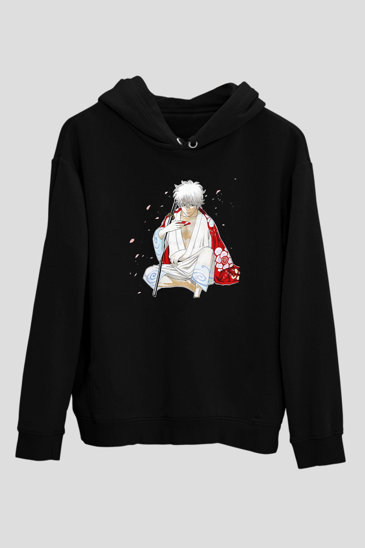 Gintama Baskılı Unisex Siyah Hoodie