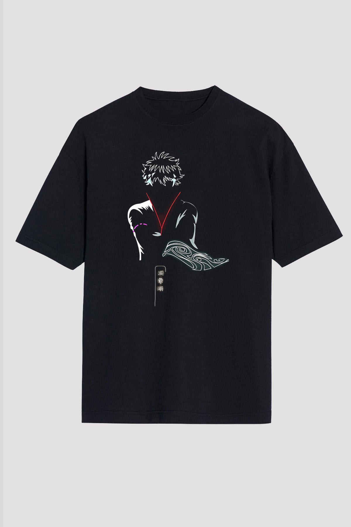 Gintama Baskılı Unisex Siyah Oversize Tişört - Tshirt