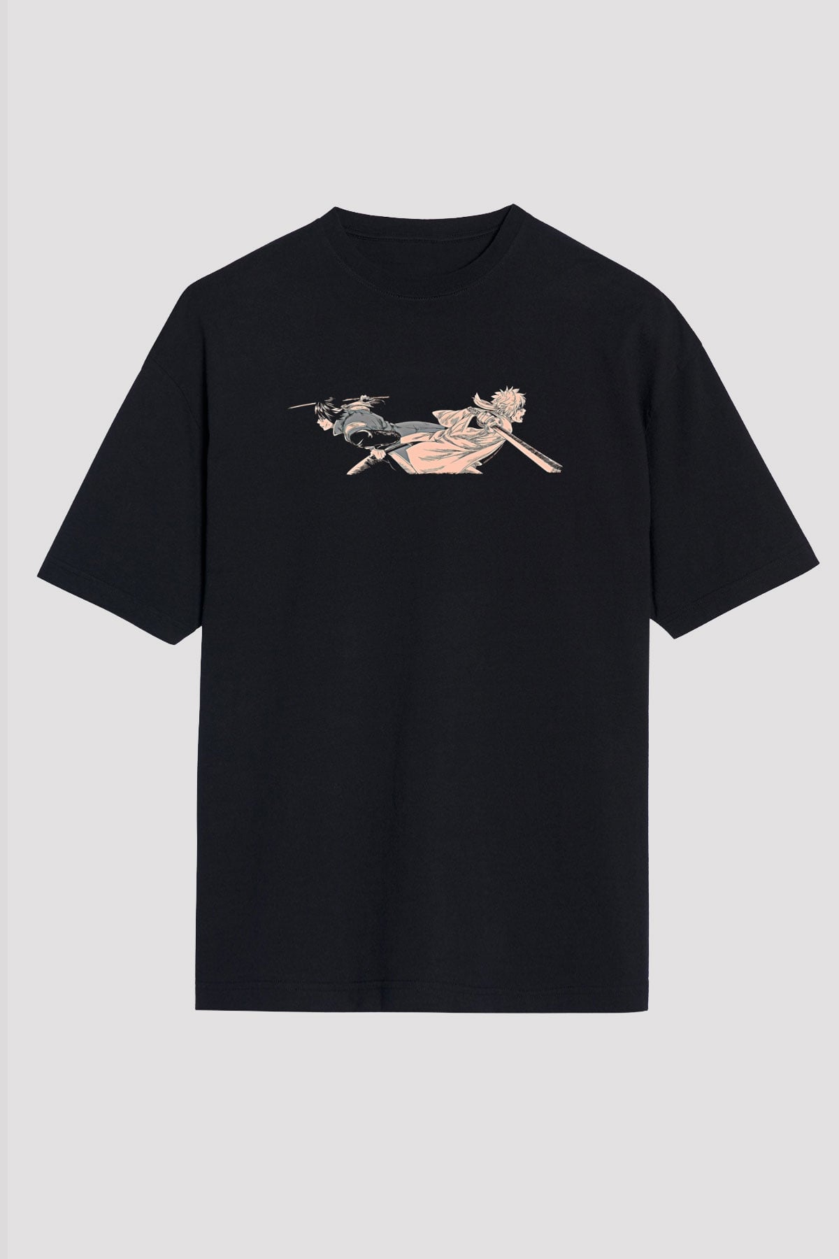 Gintama Baskılı Unisex Siyah Oversize Tişört - Tshirt