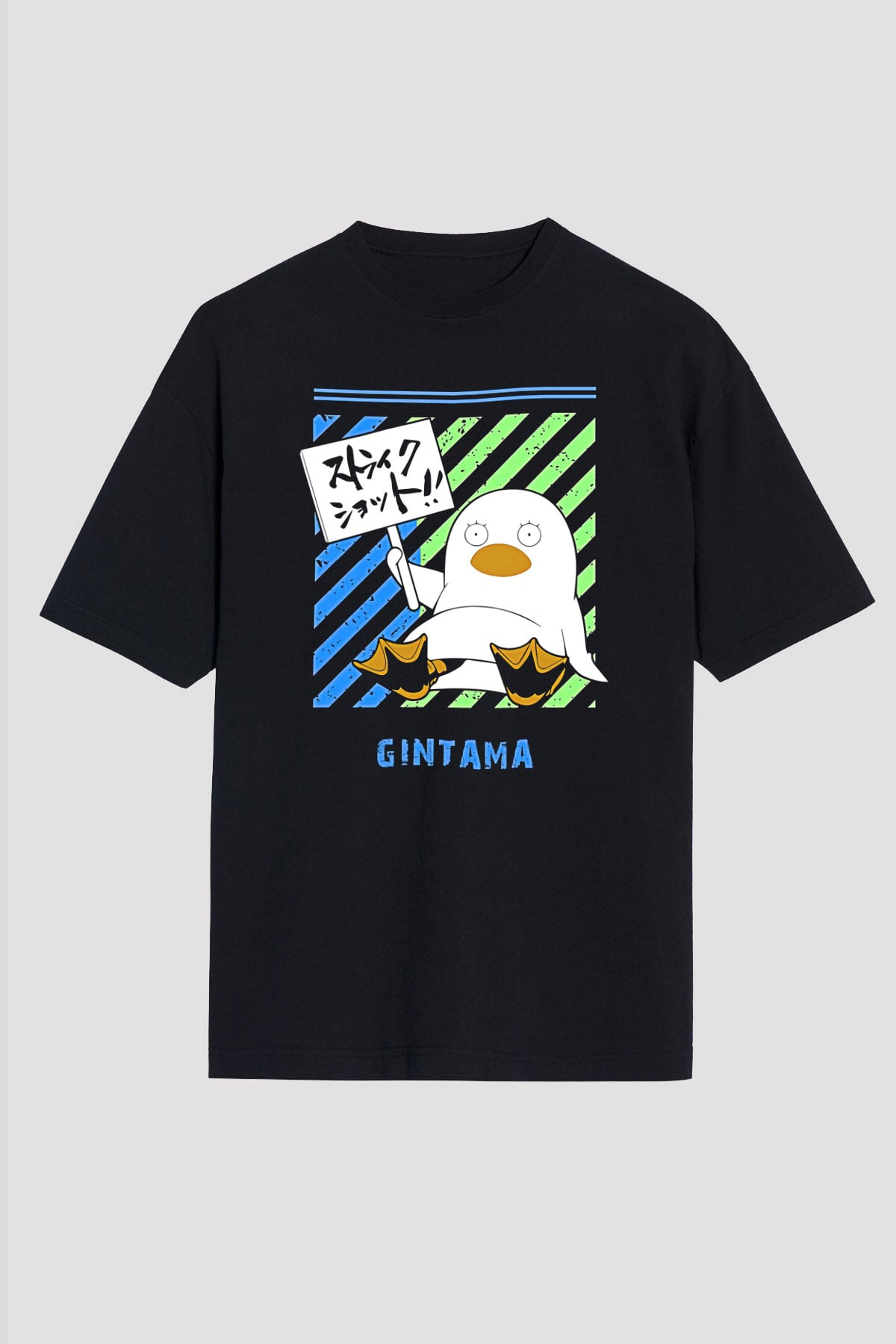 Gintama Baskılı Unisex Siyah Oversize Tişört - Tshirt