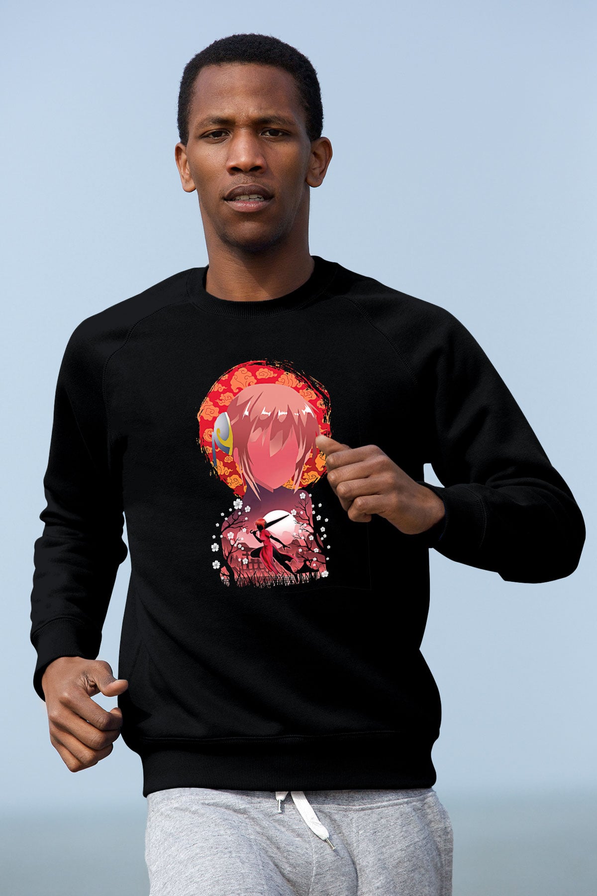 Gintama Baskılı Unisex Siyah Sweatshirt