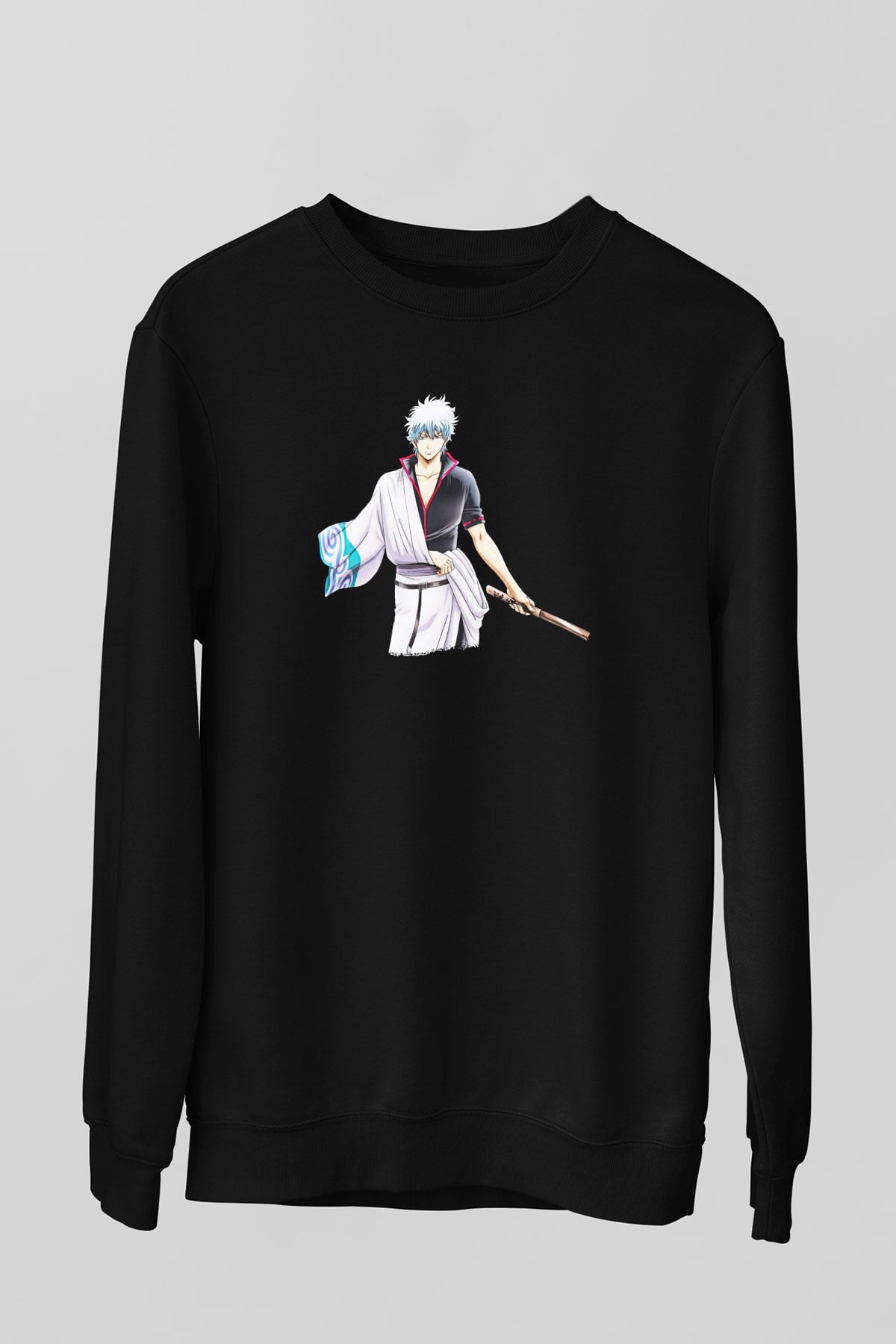 Gintama Baskılı Unisex Siyah Sweatshirt