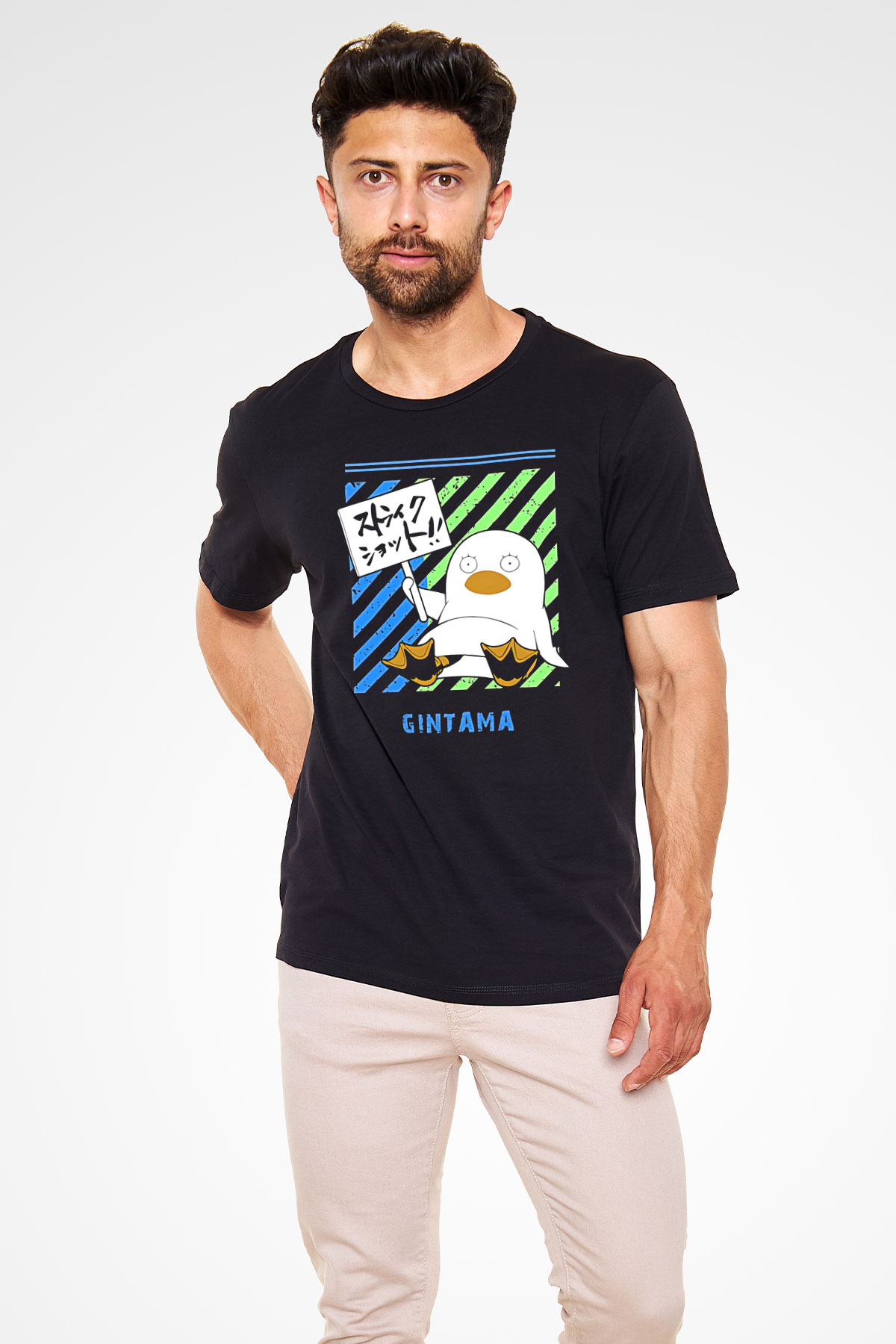 Gintama Baskılı Unisex Siyah Tişört - Tshirt