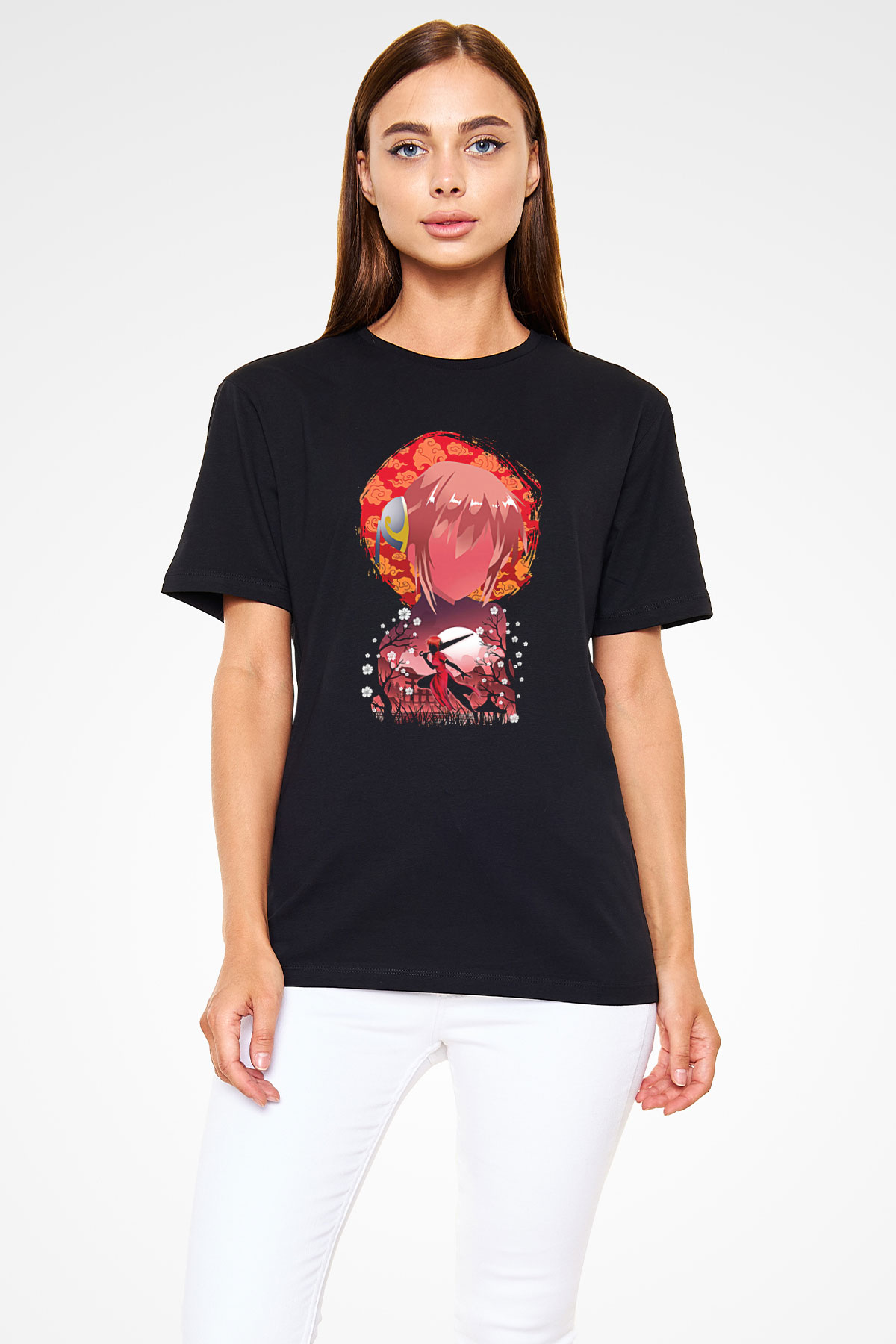 Gintama Baskılı Unisex Siyah Tişört - Tshirt