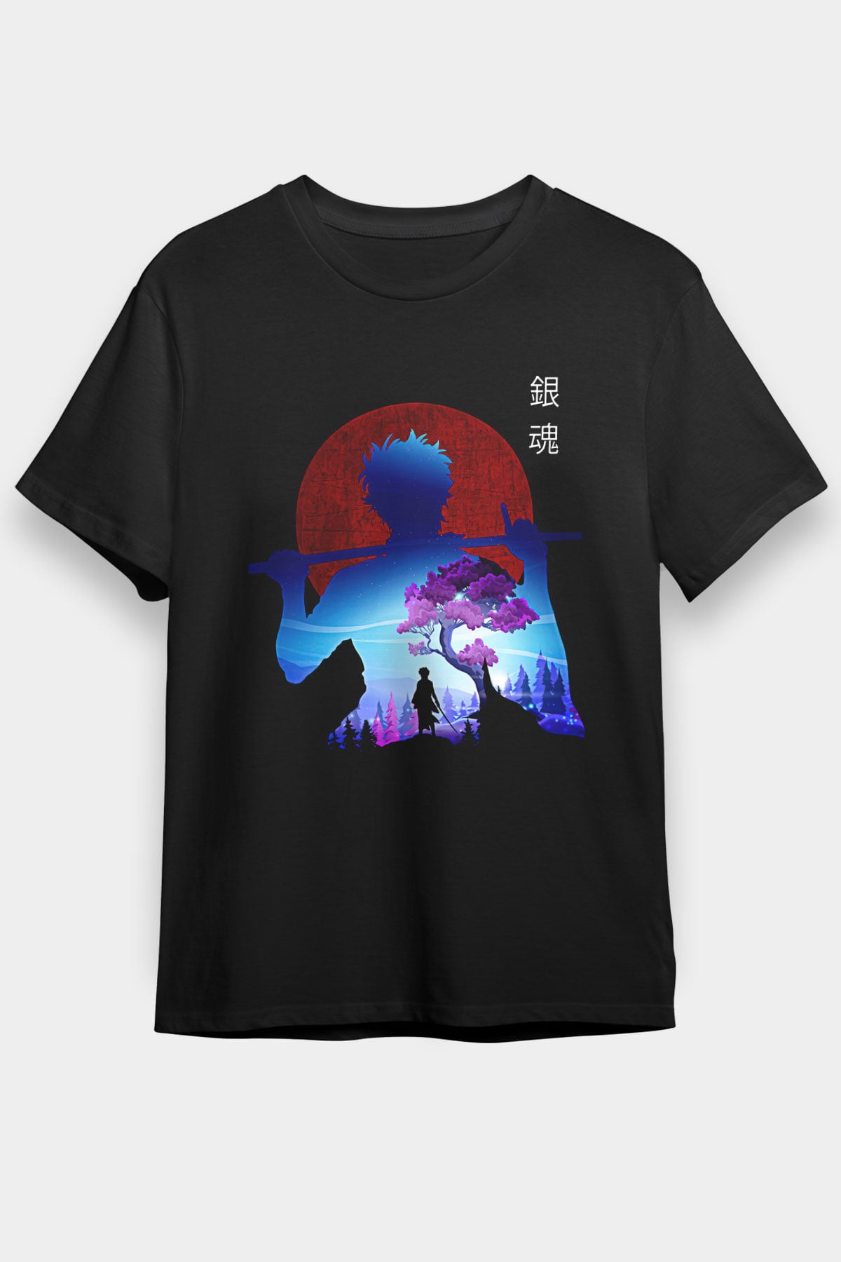 Gintama Baskılı Unisex Siyah Tişört - Tshirt