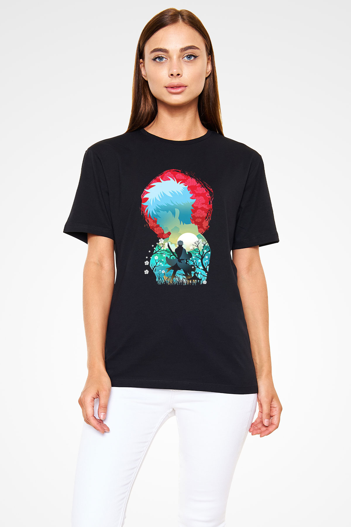 Gintama Baskılı Unisex Siyah Tişört - Tshirt