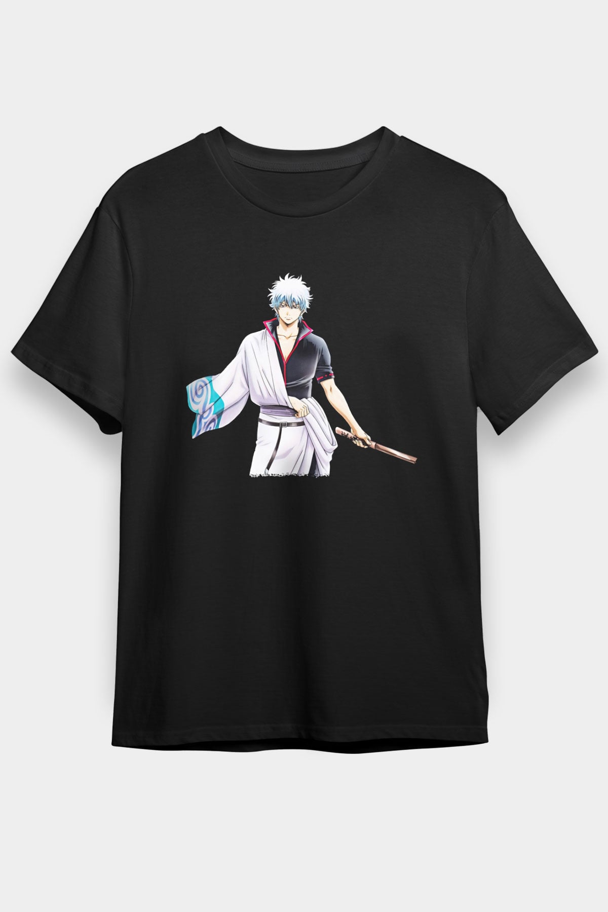 Gintama Baskılı Unisex Siyah Tişört - Tshirt