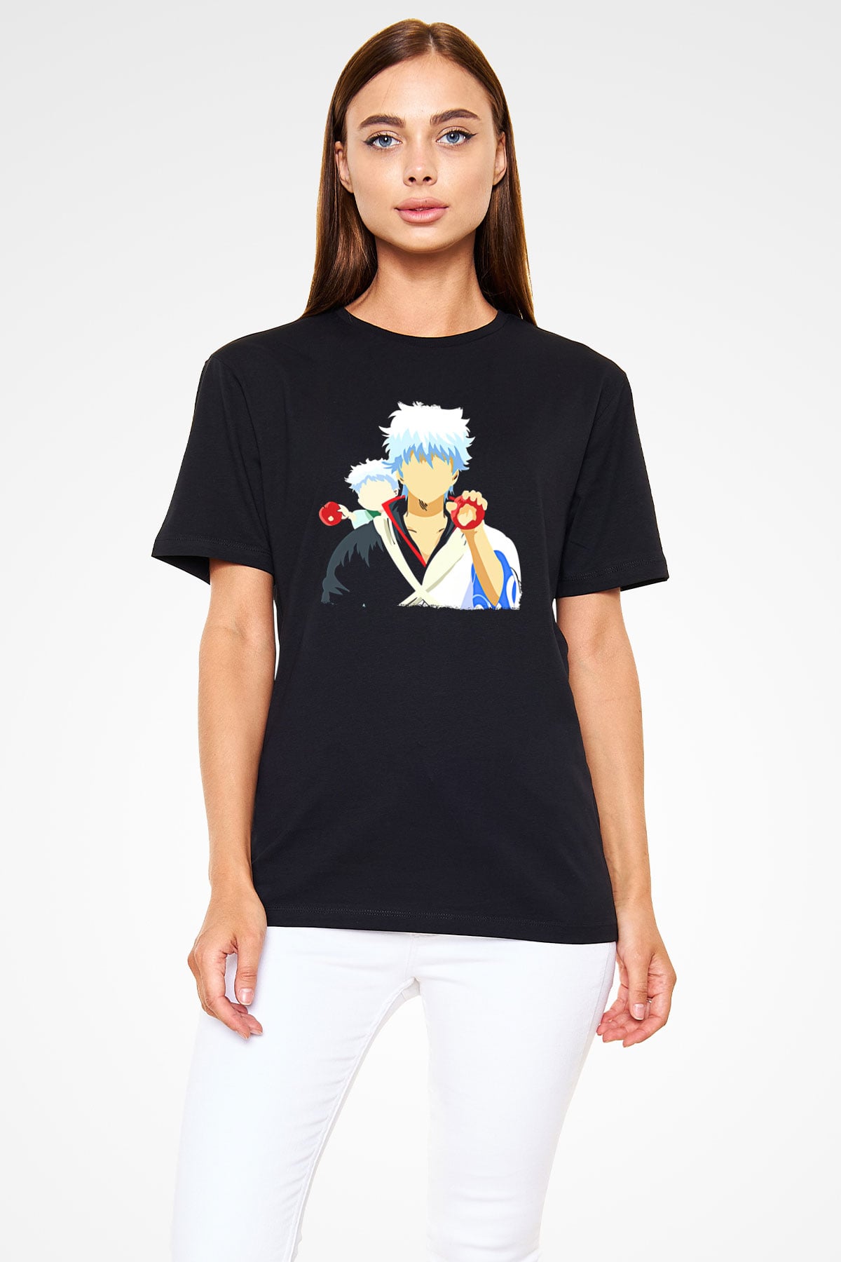 Gintama Baskılı Unisex Siyah Tişört - Tshirt