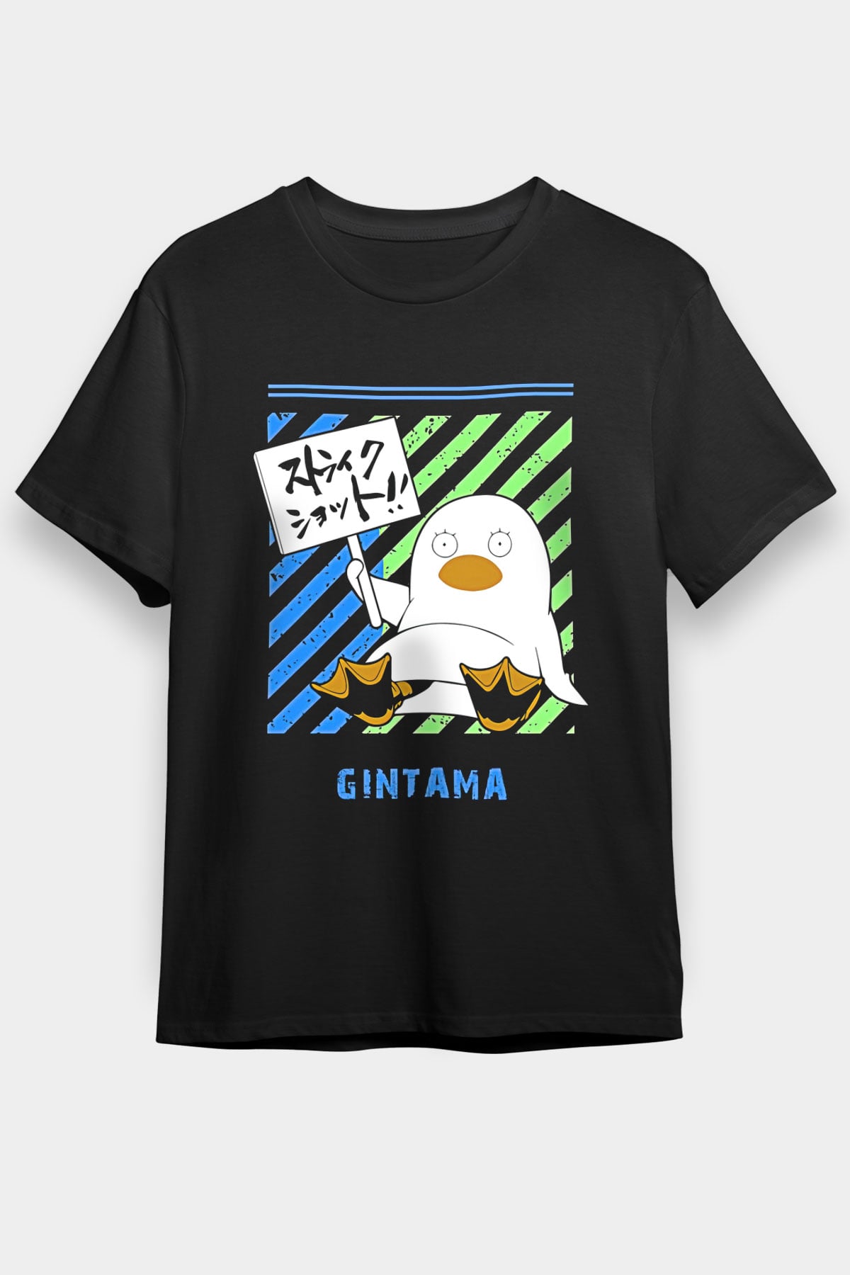 Gintama Baskılı Unisex Siyah Tişört - Tshirt
