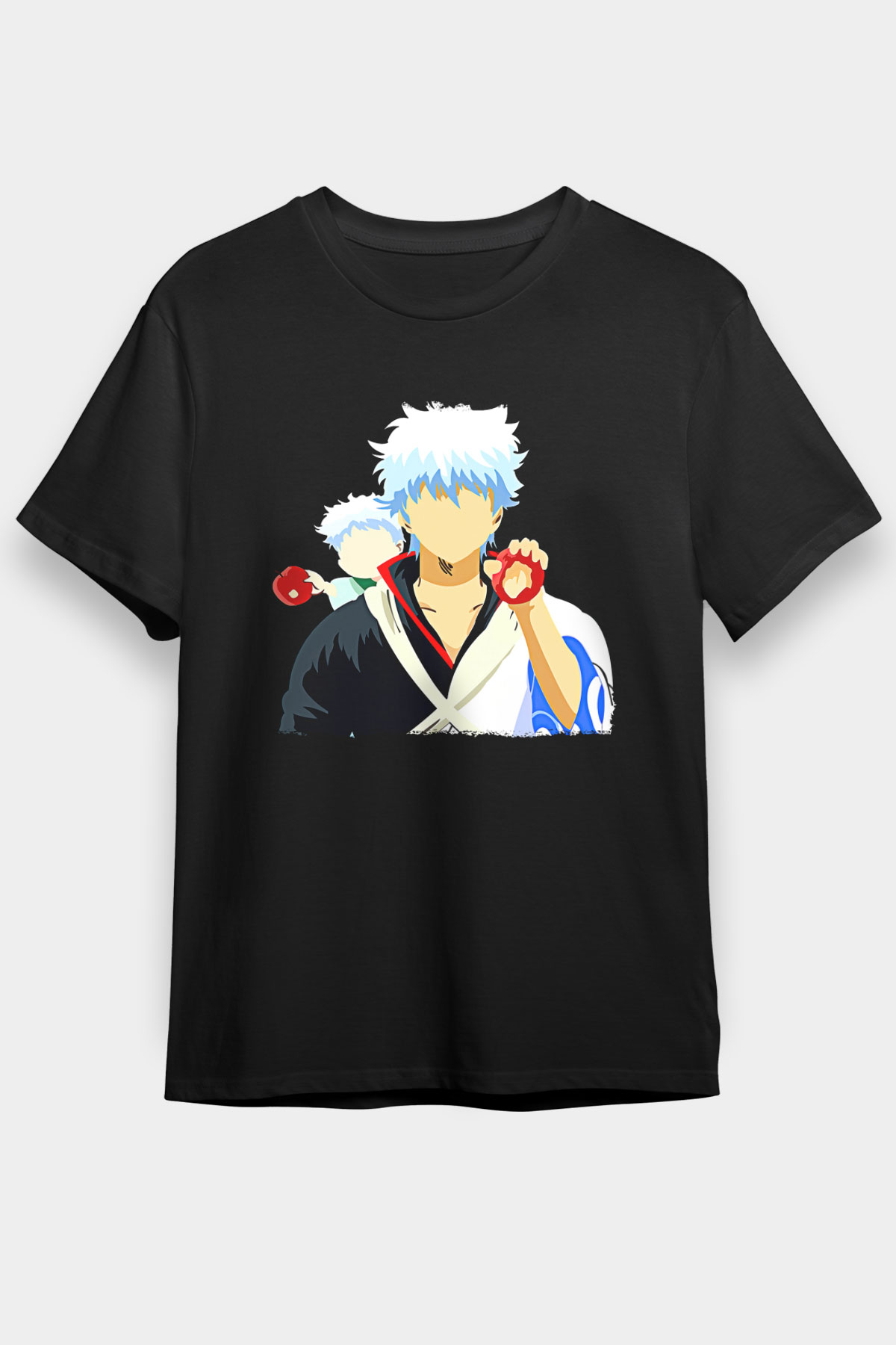 Gintama Baskılı Unisex Siyah Tişört - Tshirt