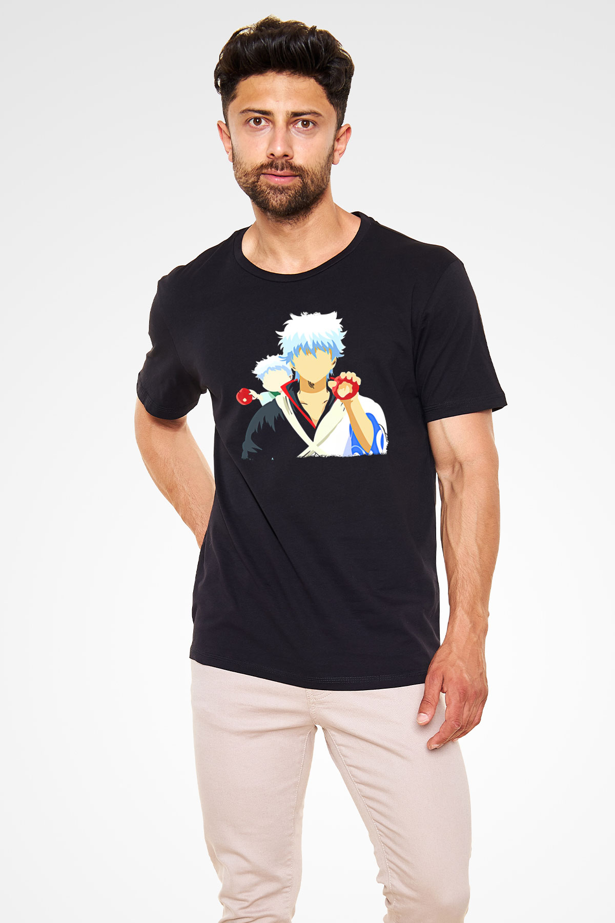 Gintama Baskılı Unisex Siyah Tişört - Tshirt
