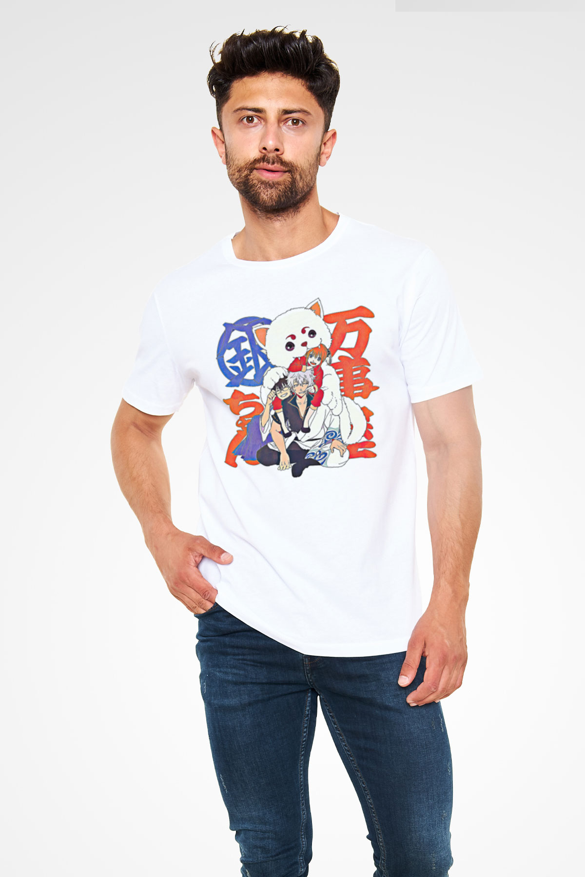 Gintama Unisex Baskılı Beyaz Tişört - Tshirt