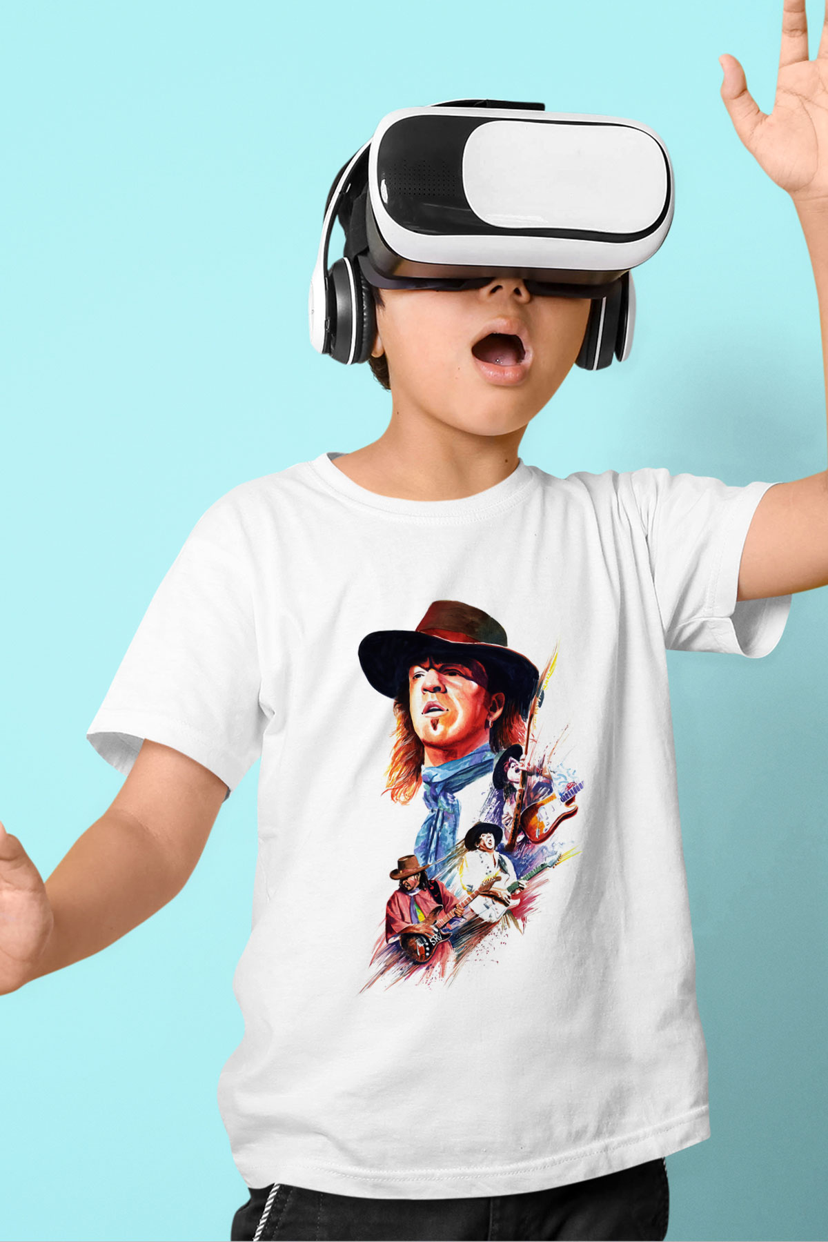 Gitarist Baskılı Beyaz Unisex Çocuk Tişört