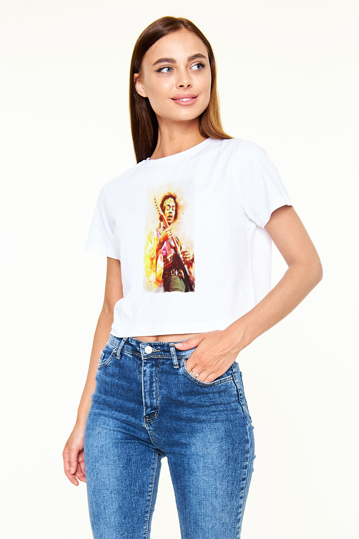 Gitarist Beyaz  Crop Top Tişört