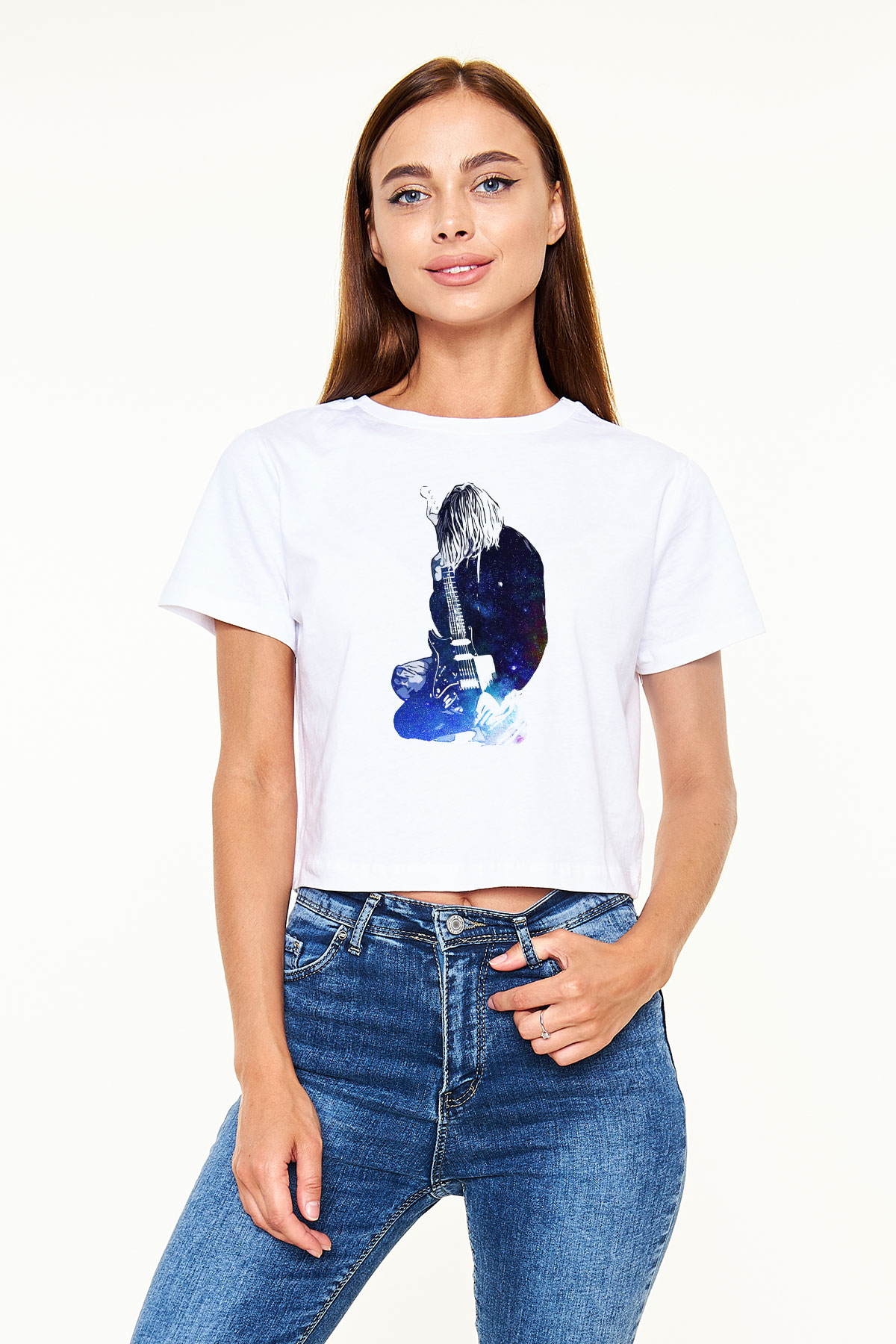 Gitarist Beyaz  Crop Top Tişört