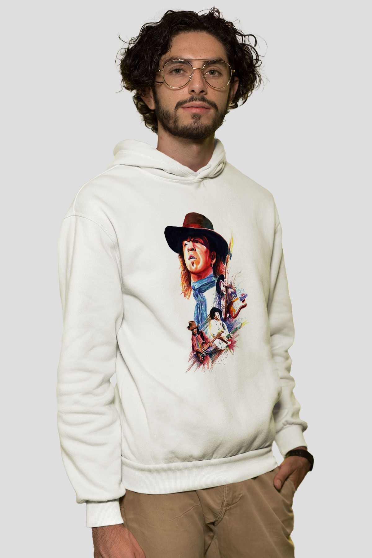 Gitarist Beyaz Unisex Hoodie