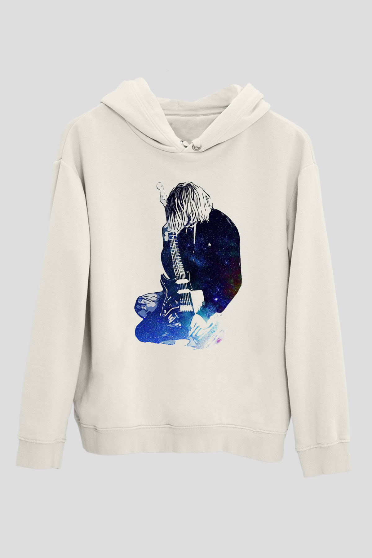 Gitarist Beyaz Unisex Kapüşonlu Sweatshirt