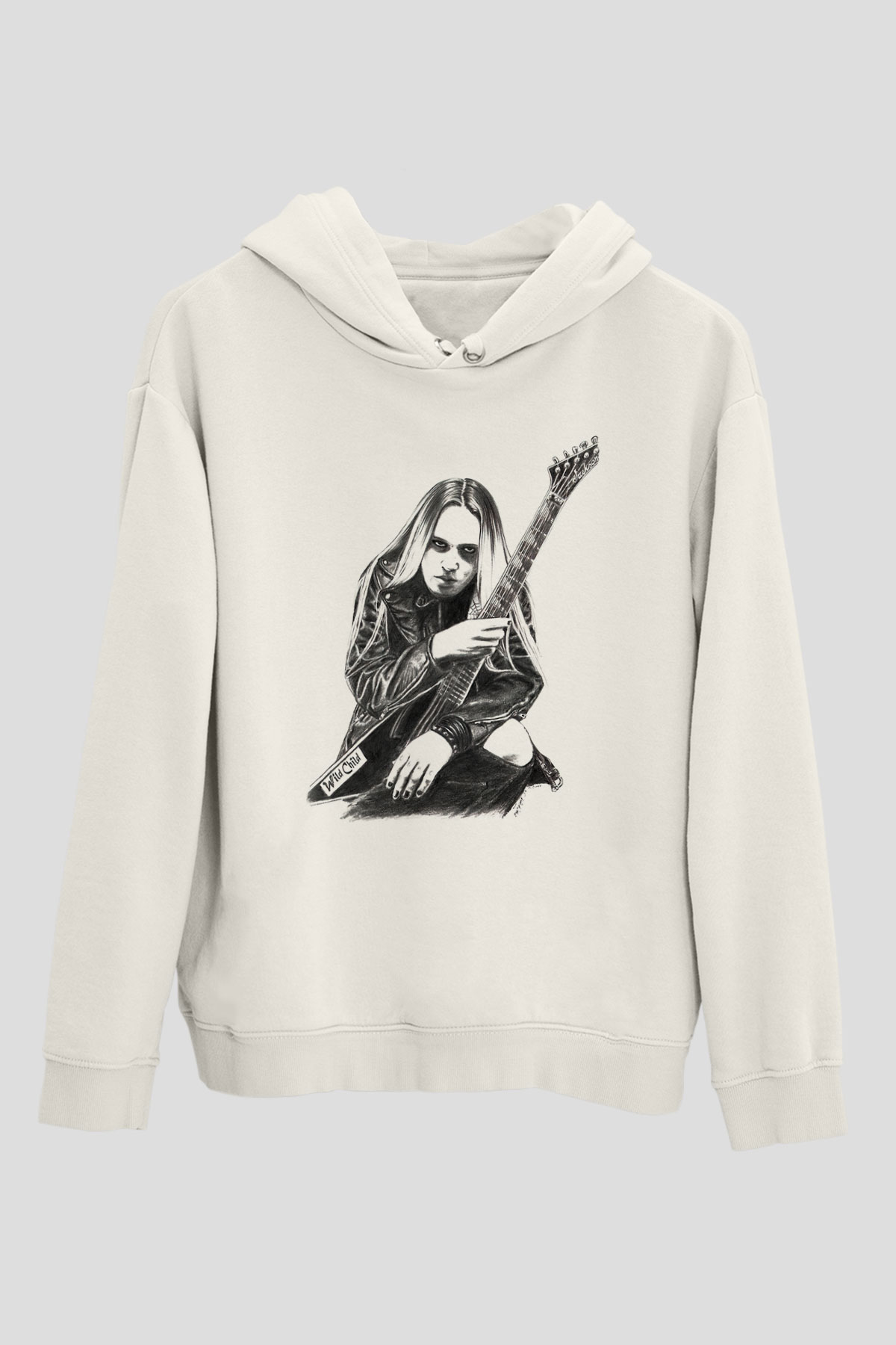 Gitarist Beyaz Unisex Kapüşonlu Sweatshirt
