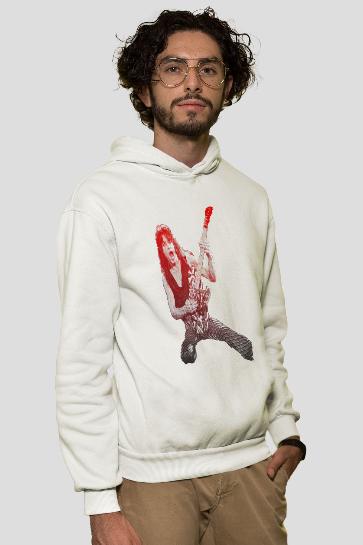 Gitarist Beyaz Unisex Kapüşonlu Sweatshirt