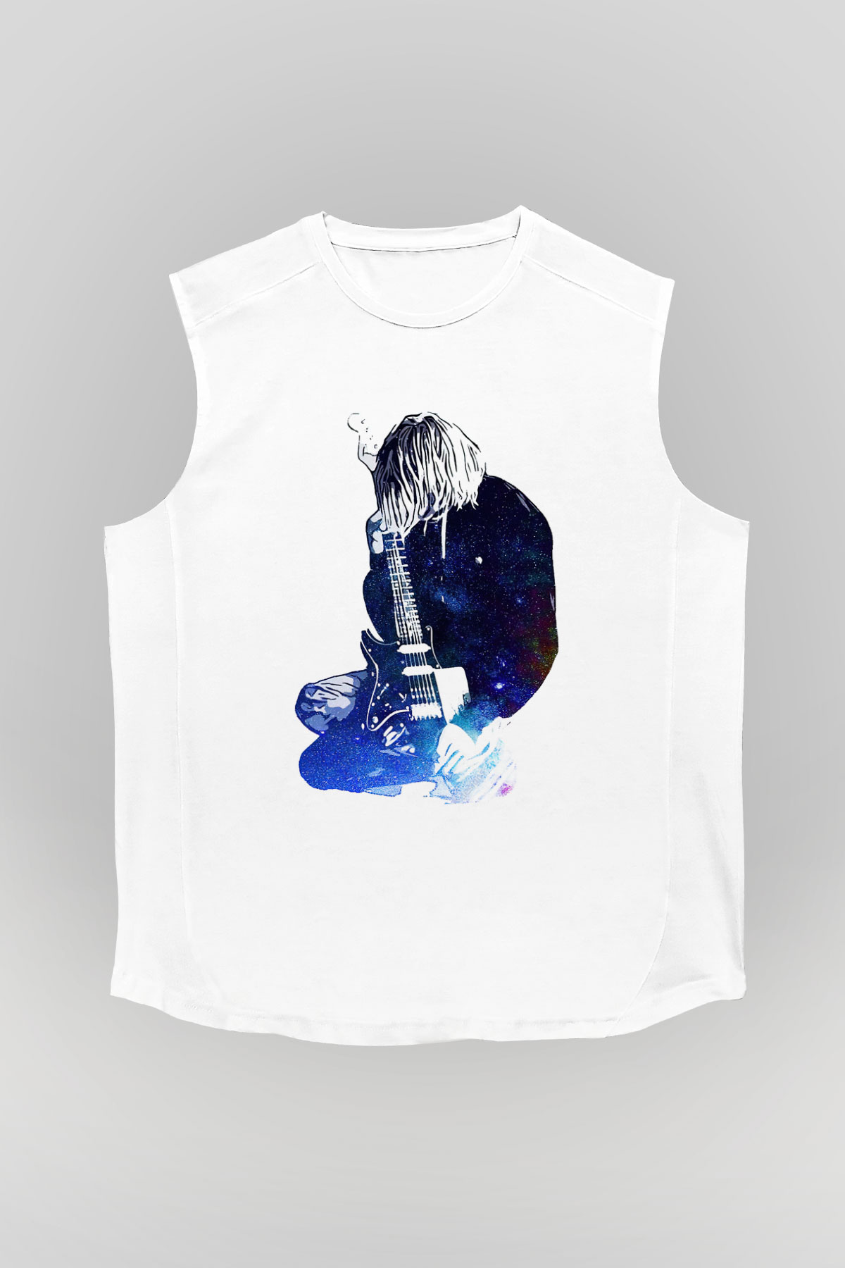 Gitarist Beyaz Unisex Kolsuz Tişört