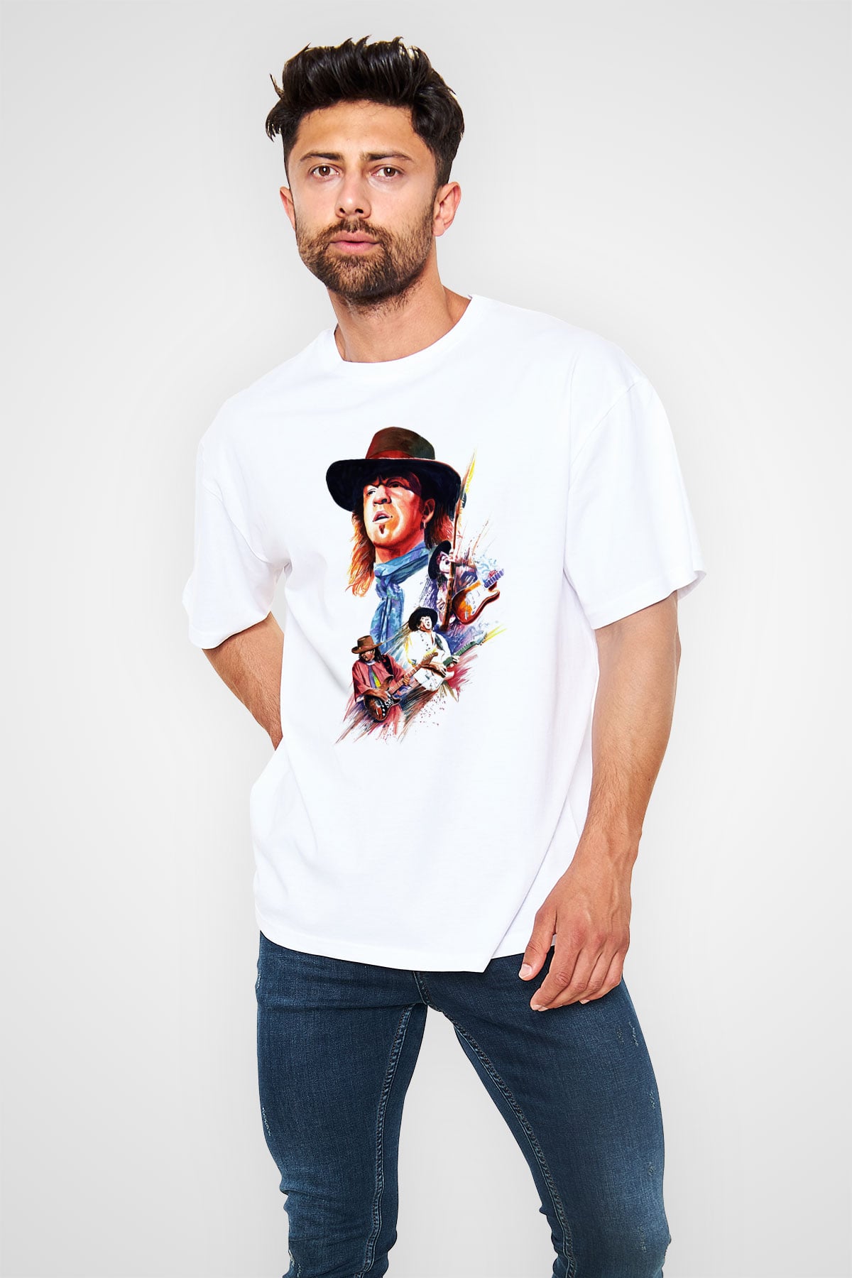 Gitarist Beyaz Unisex Oversize Tişört T-Shirt
