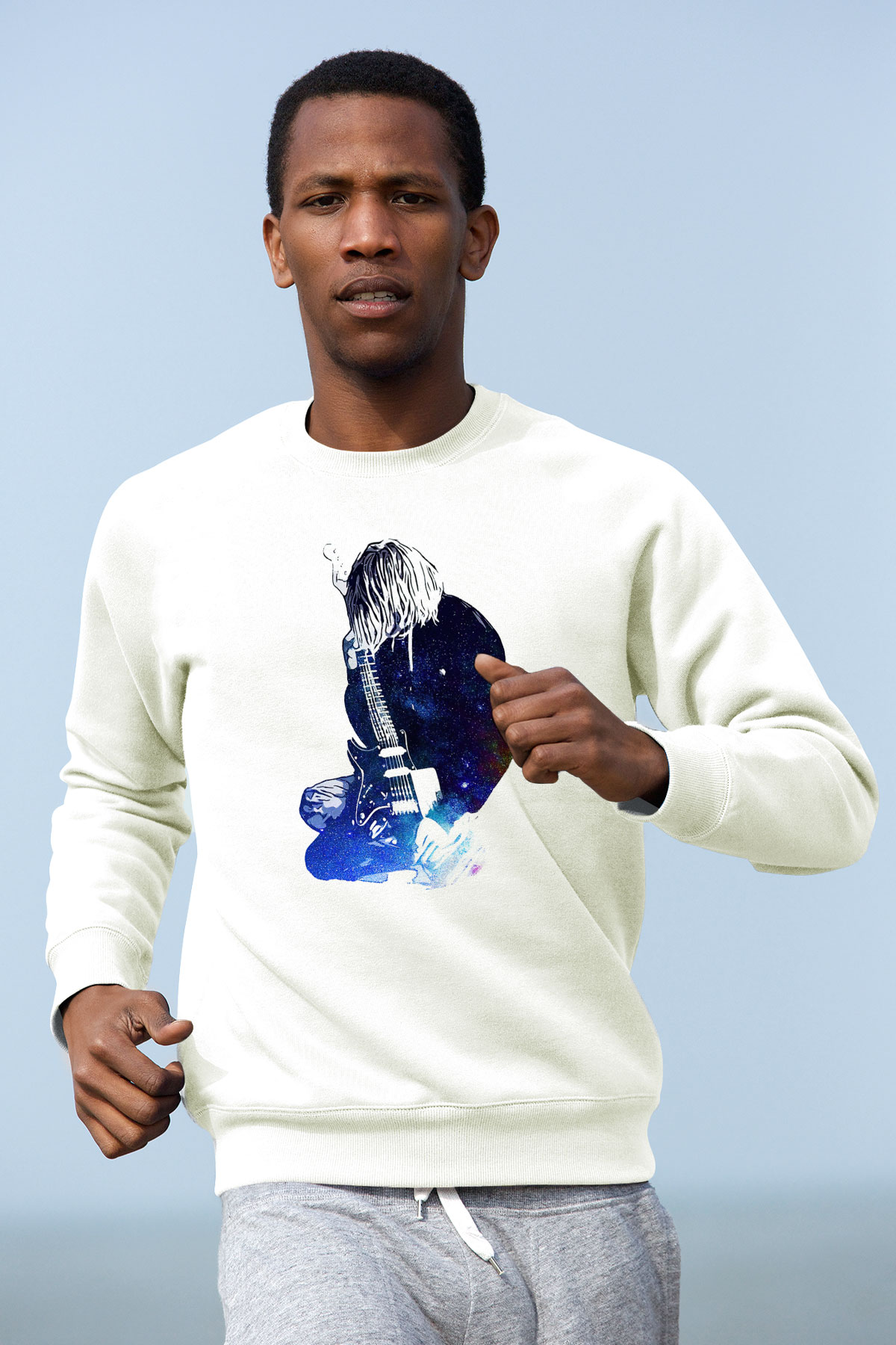 Gitarist Beyaz Unisex Sweatshirt