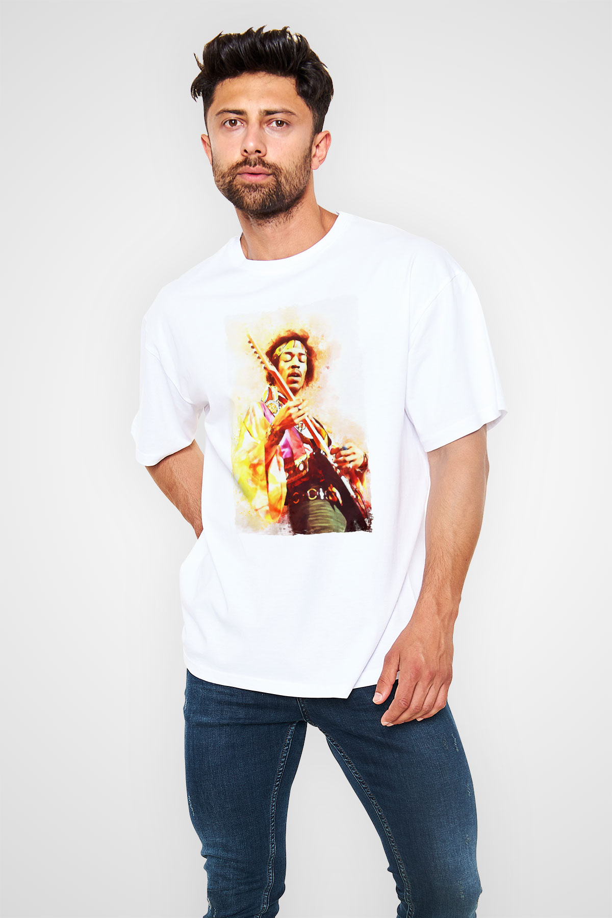 Gitarist Beyaz Unisex Tişört T-Shirt - TişörtFabrikası