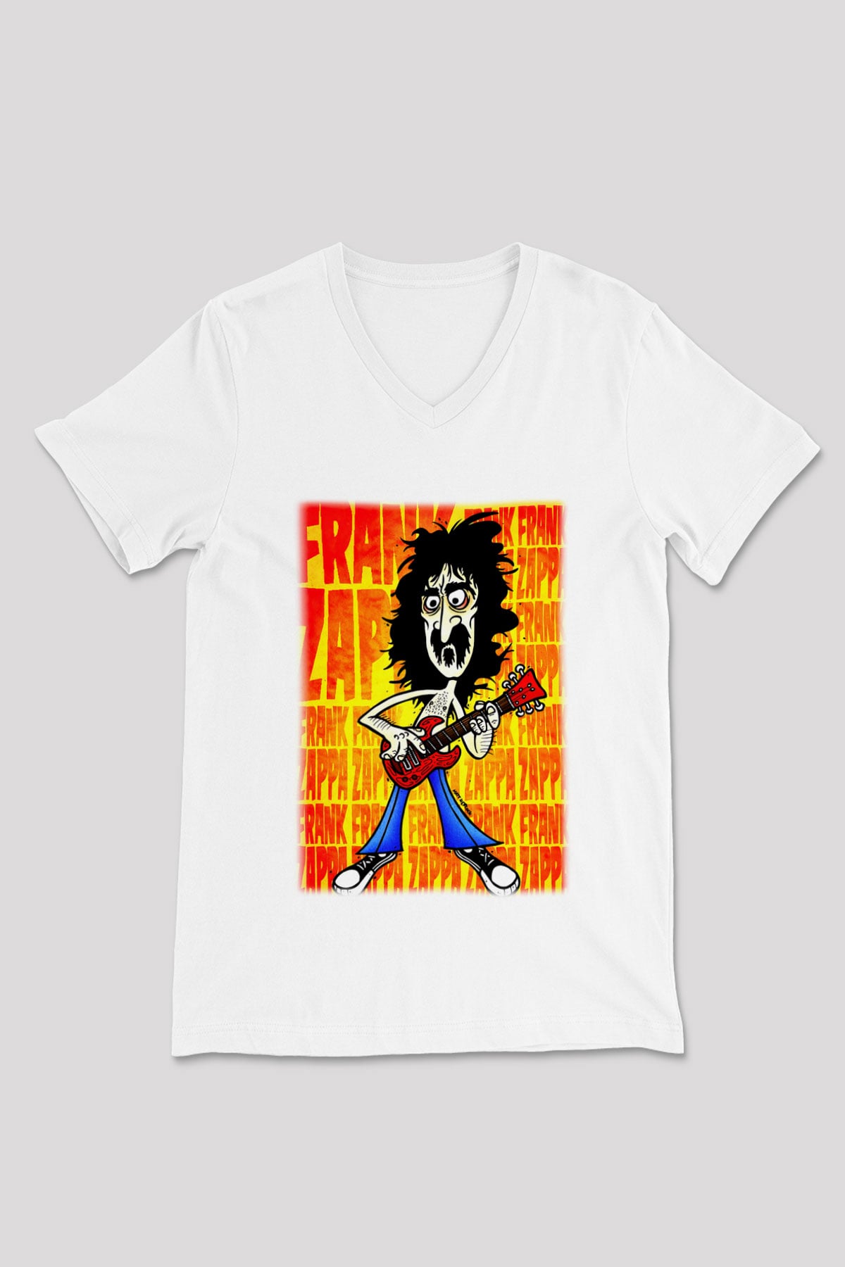 Gitarist Beyaz Unisex V Yaka Tişört T-Shirt