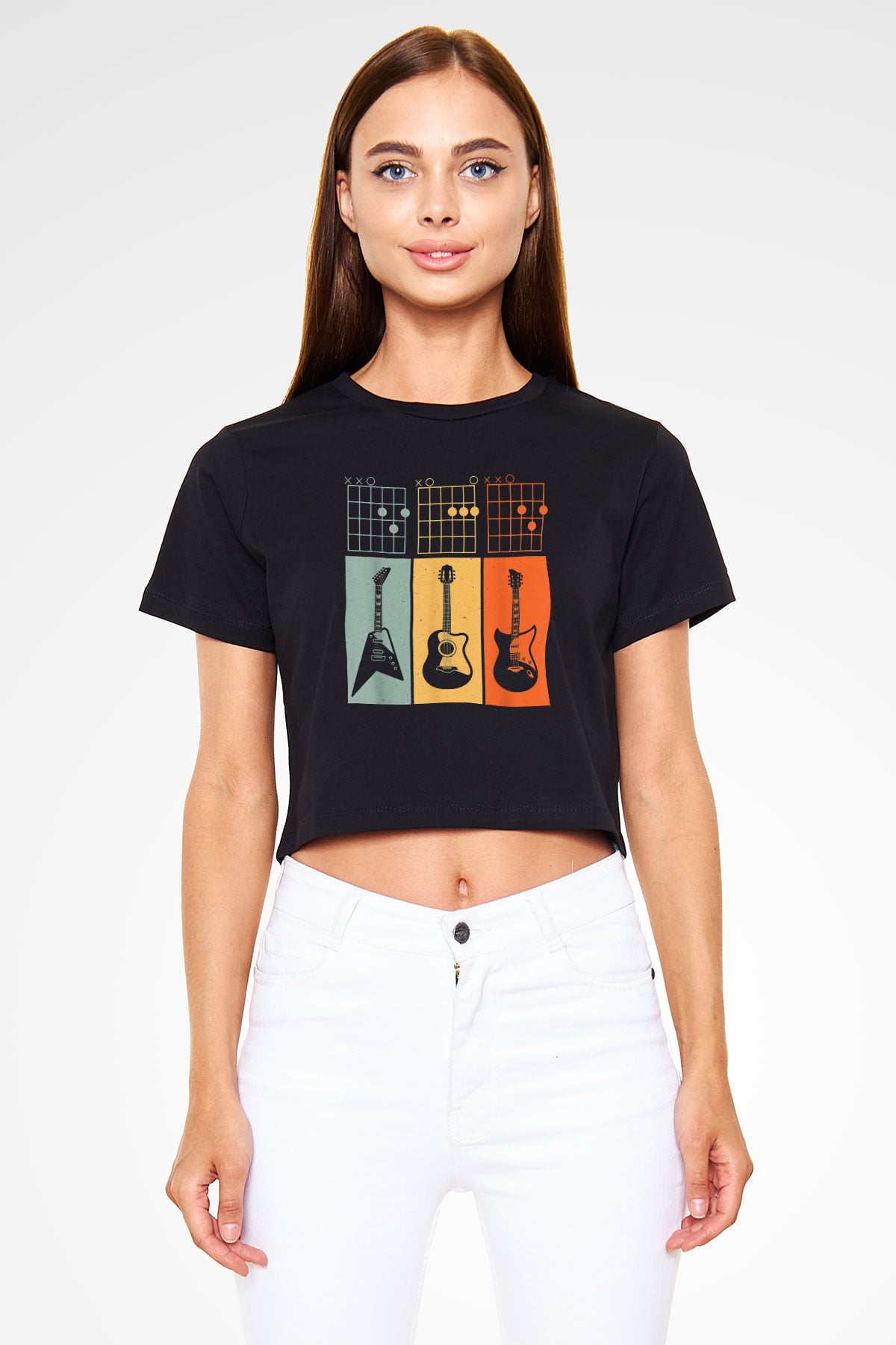 Gitarist Siyah  Crop Top Tişört