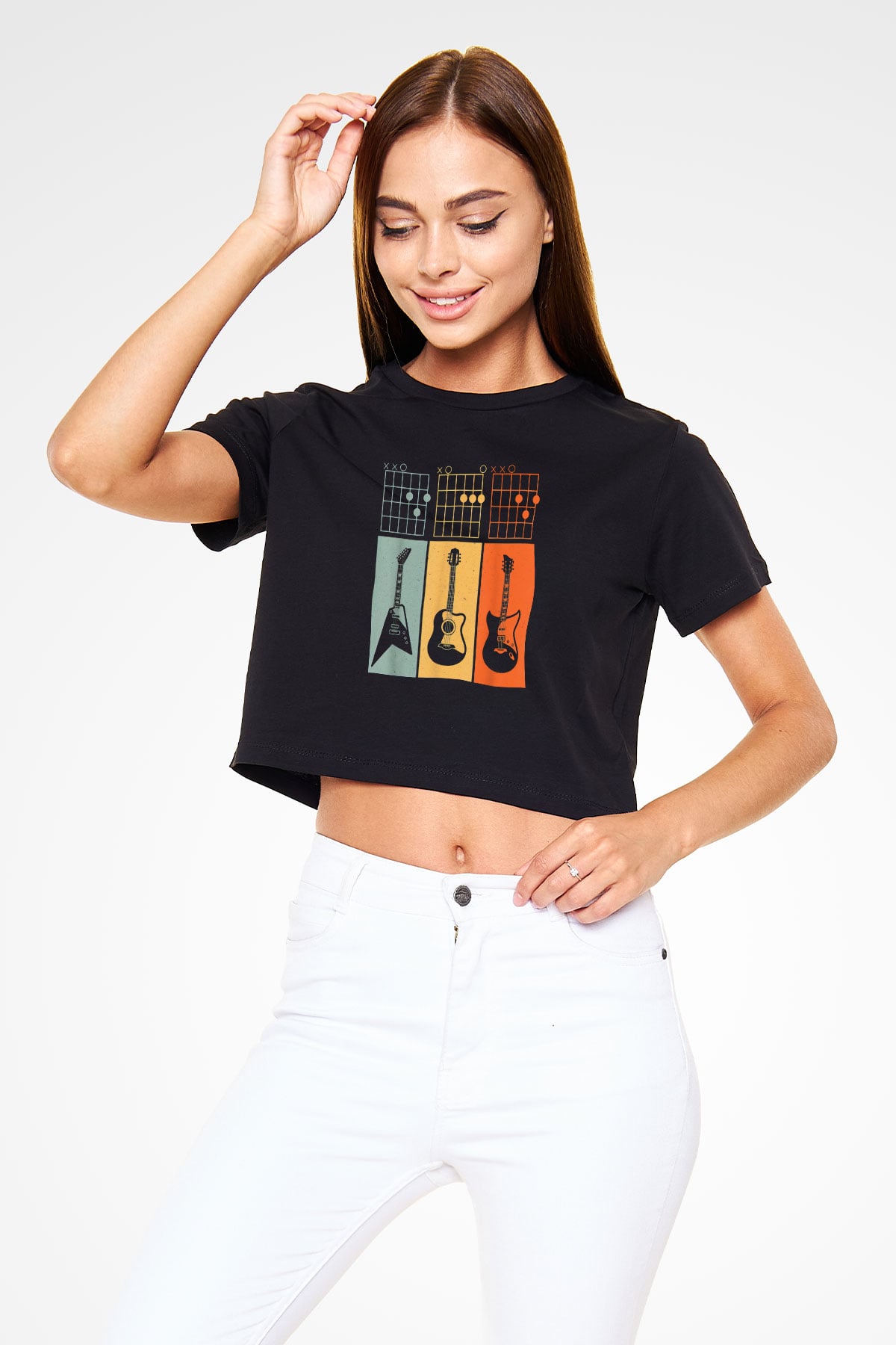 Gitarist Siyah  Crop Top Tişört
