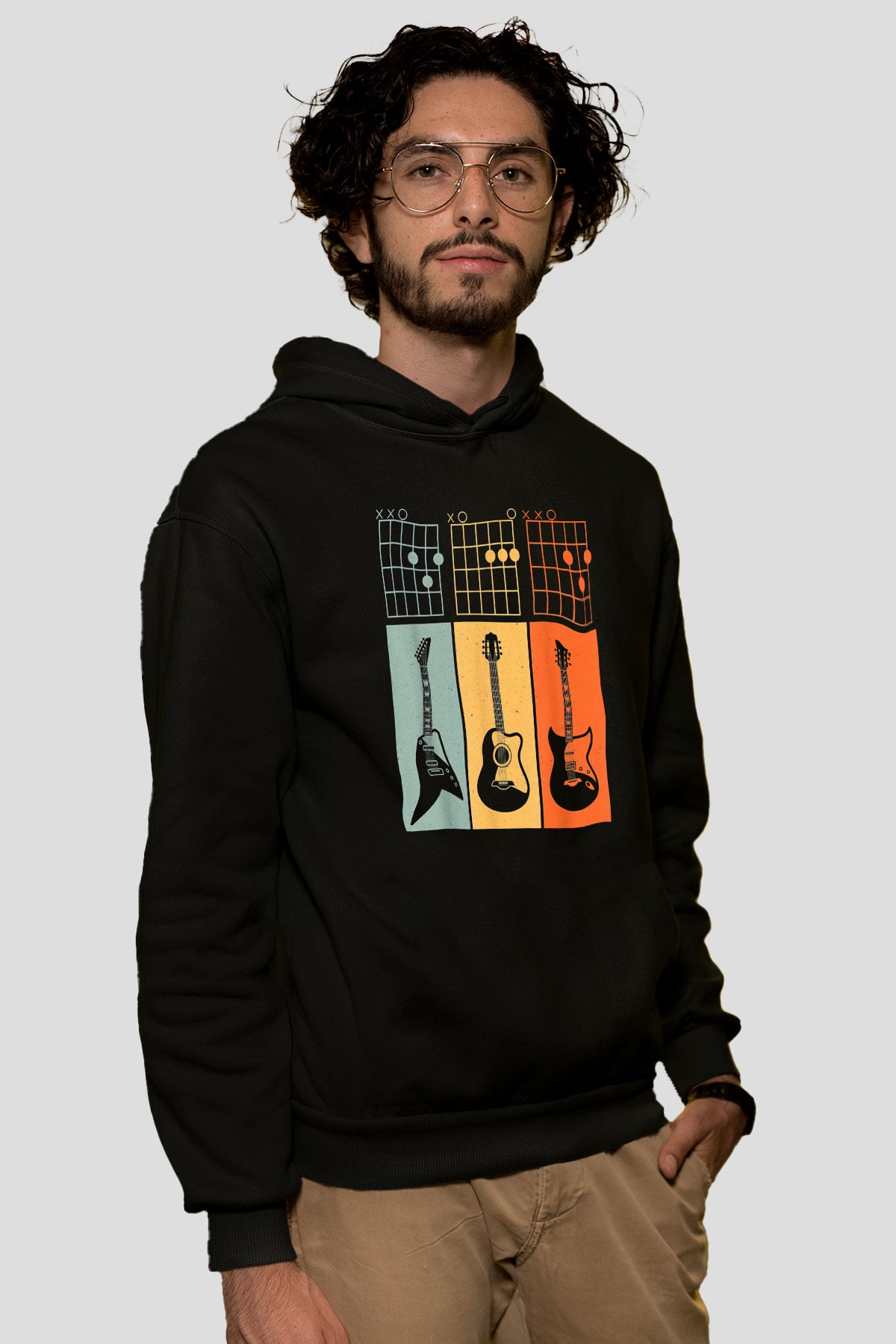 Gitarist Siyah Unisex Kapüşonlu Sweatshirt