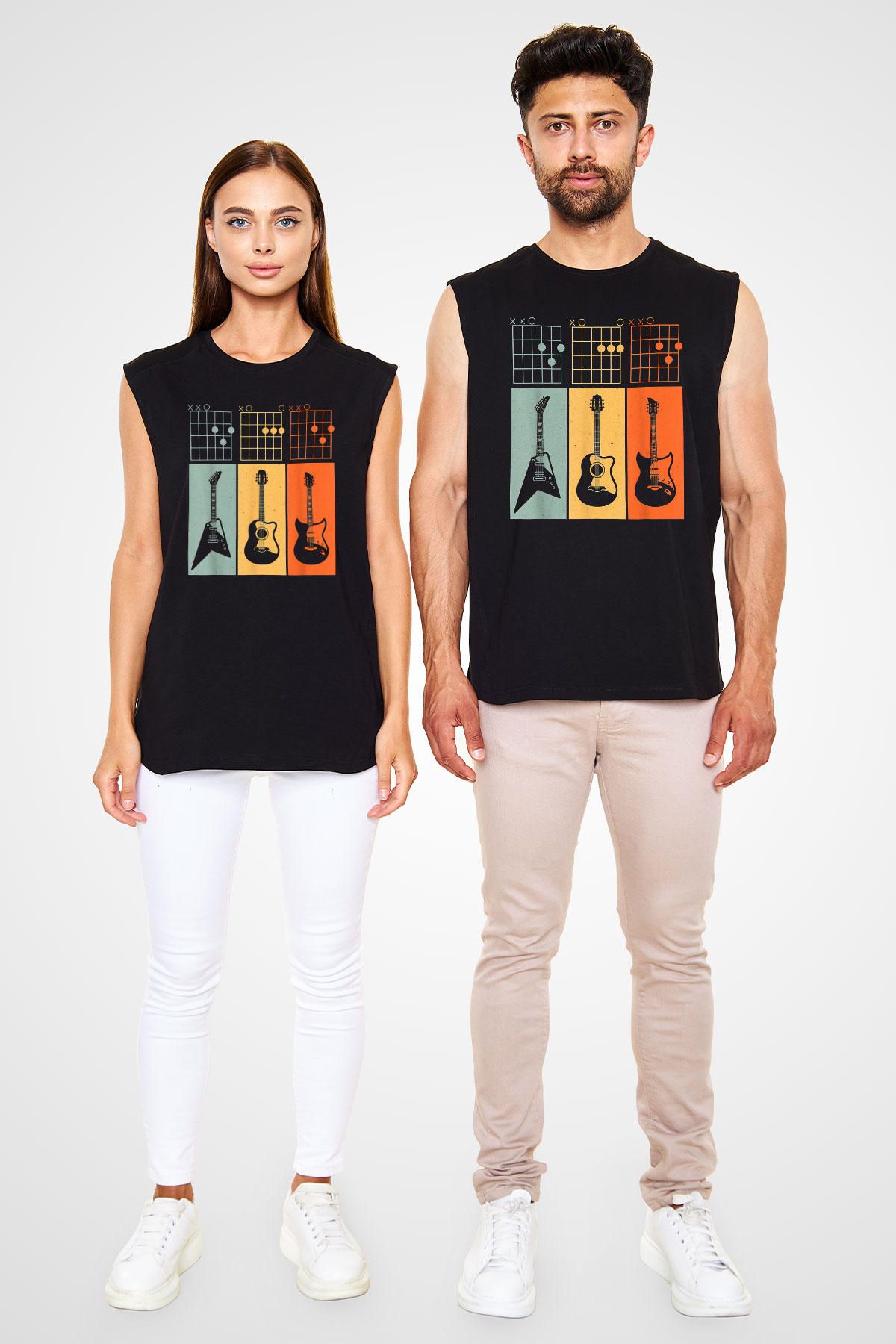 Gitarist Siyah Unisex Kolsuz Tişört