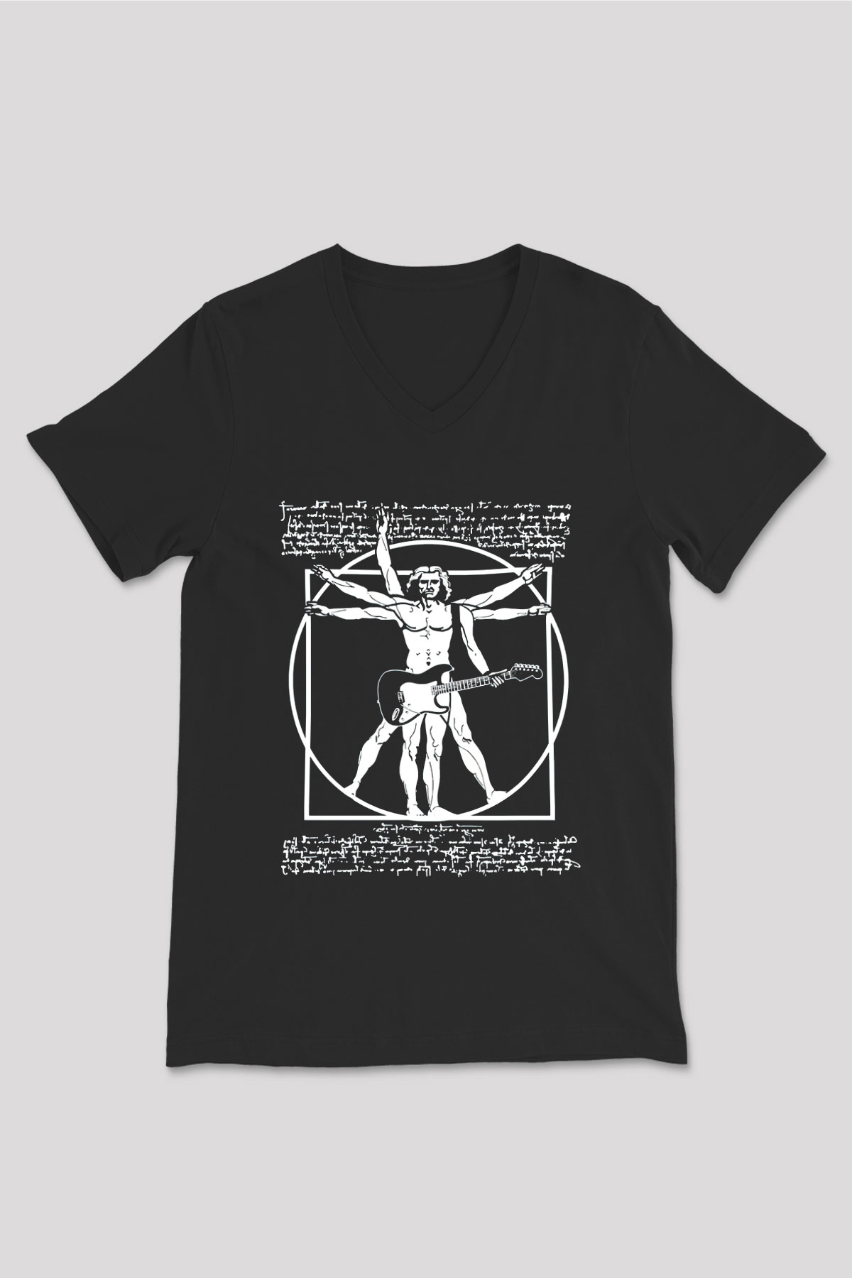 Gitarist Siyah Unisex V Yaka Tişört