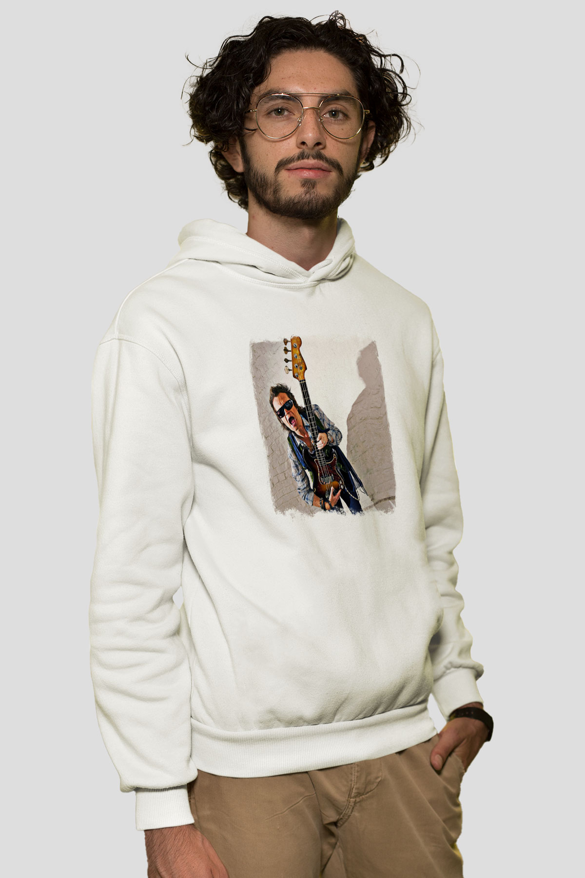 Glenn Hughes Baskılı Unisex Beyaz Hoodie