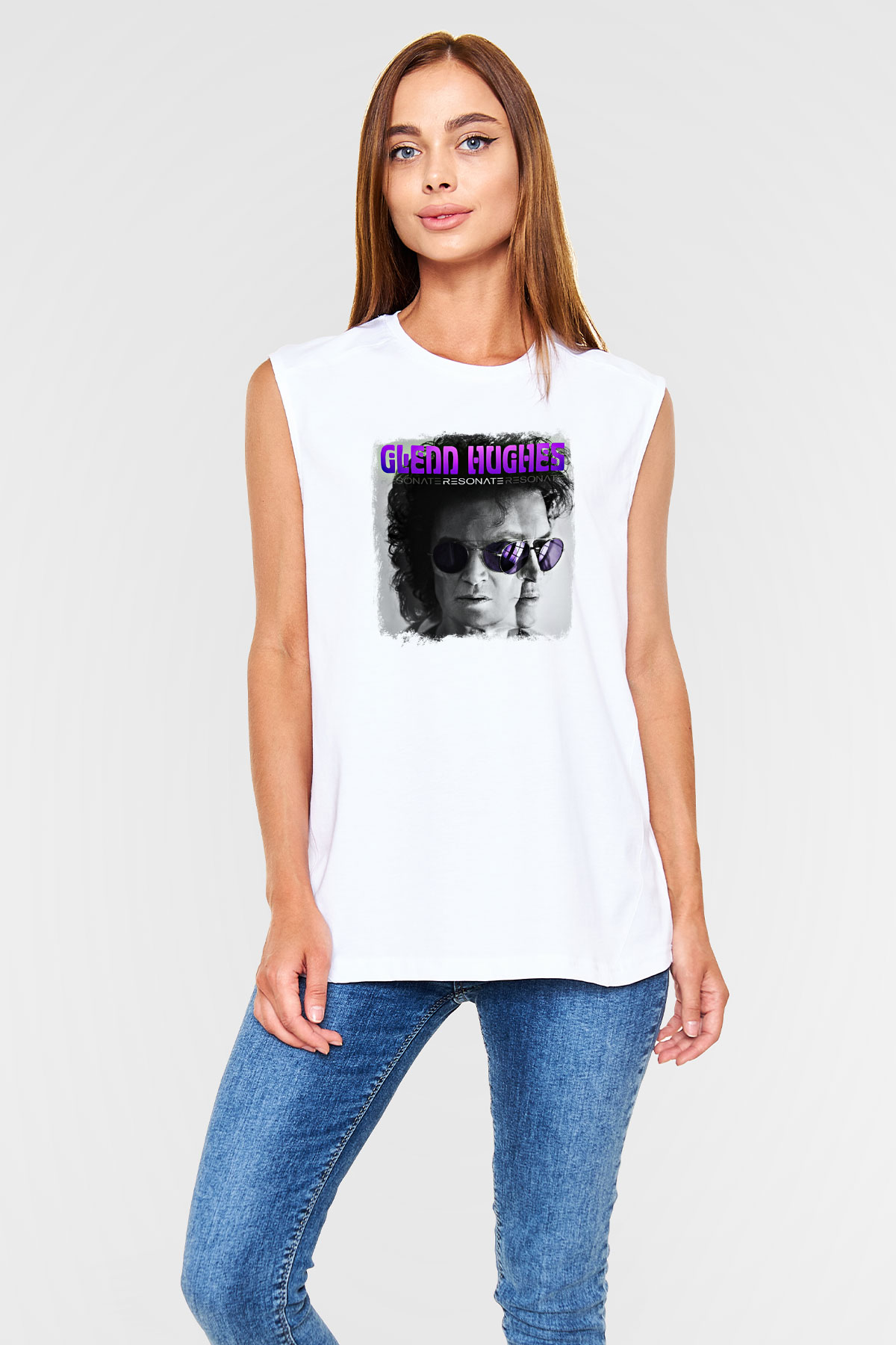 Glenn Hughes Baskılı Unisex Beyaz Kolsuz Tişört