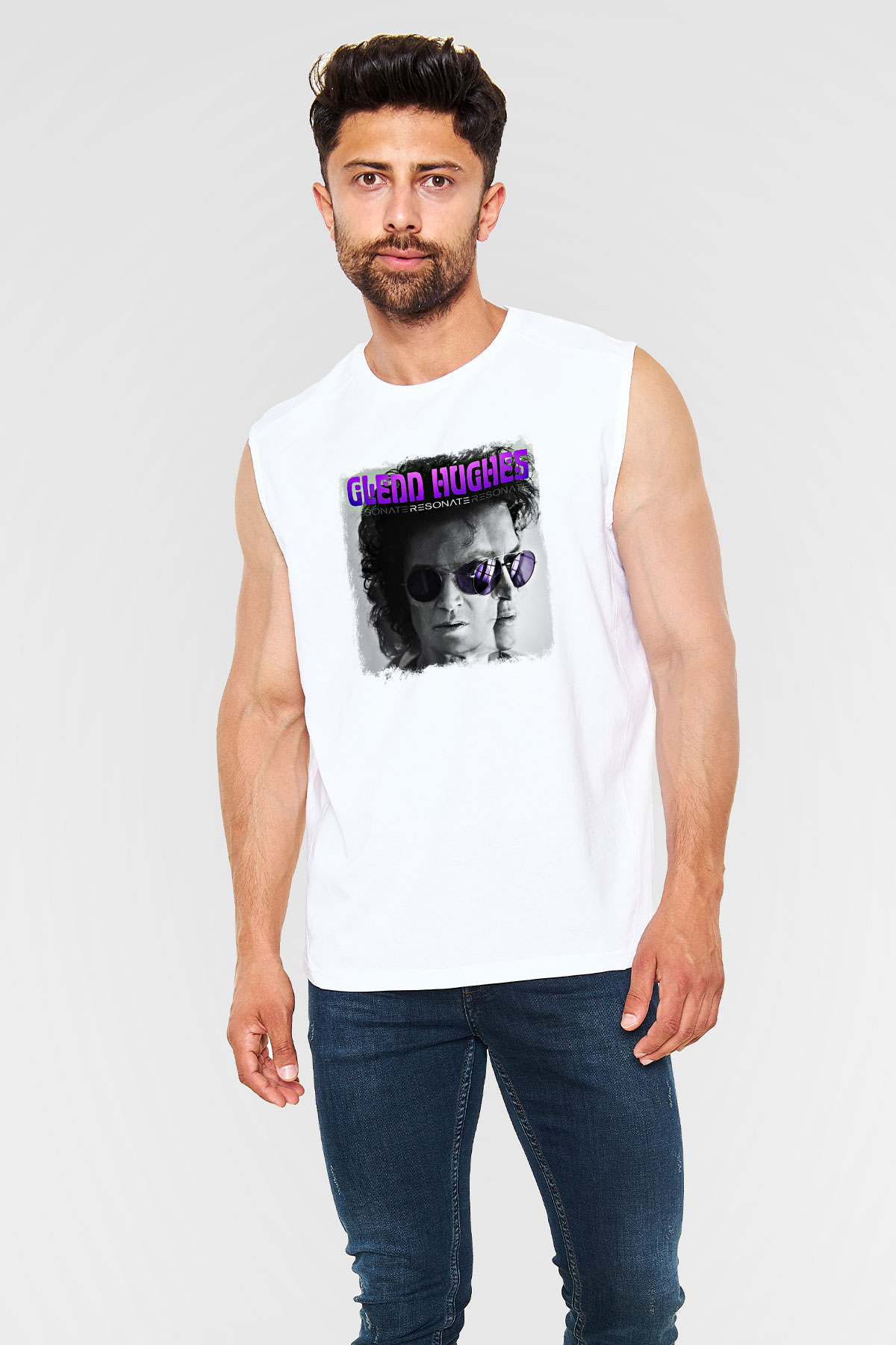 Glenn Hughes Baskılı Unisex Beyaz Kolsuz Tişört