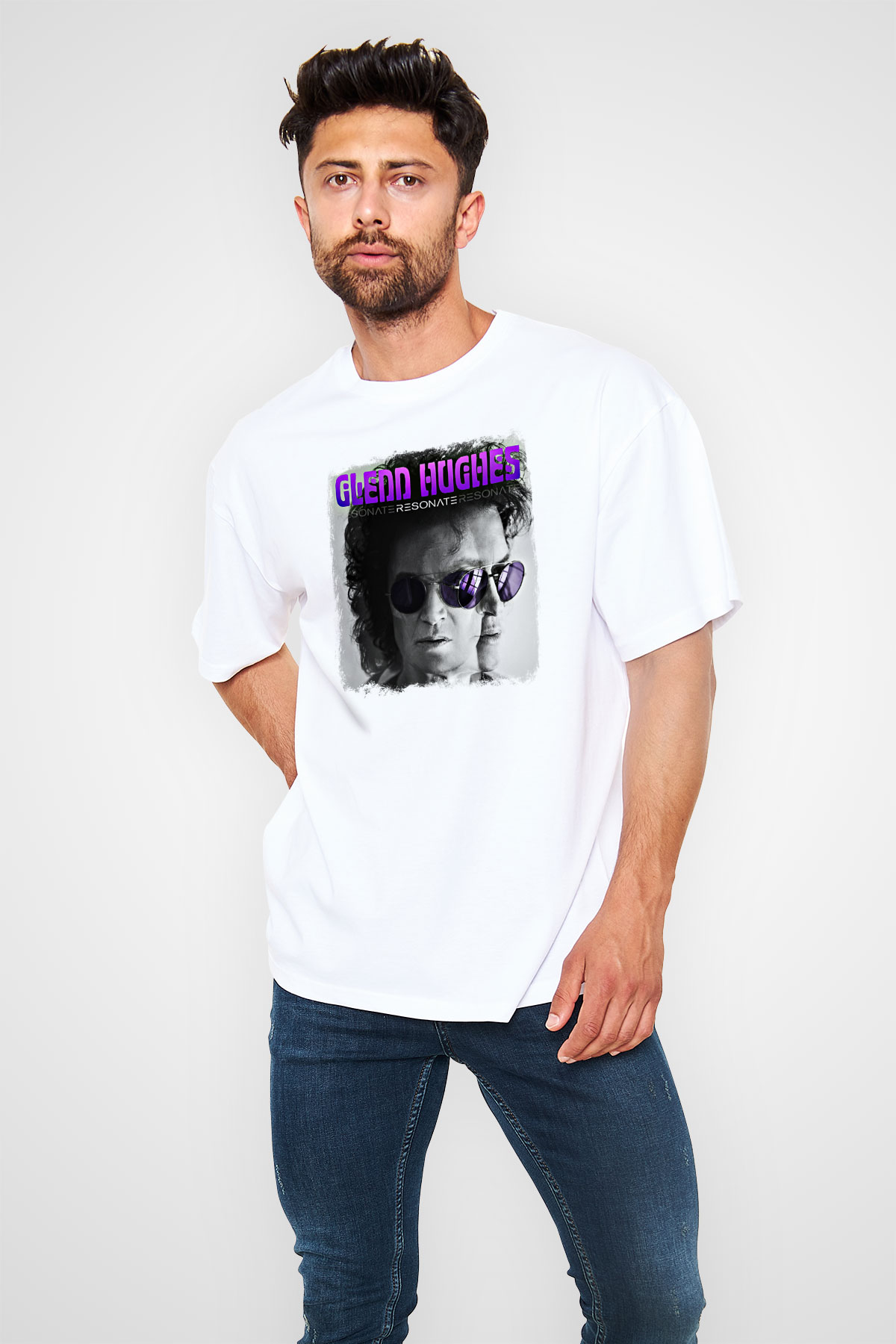 Glenn Hughes Baskılı Unisex Beyaz Oversize Tişört