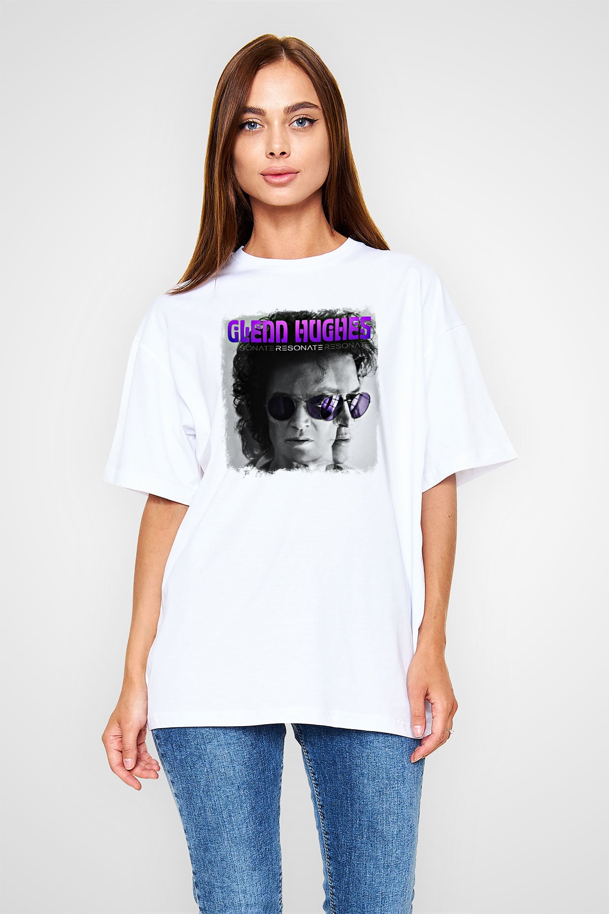 Glenn Hughes Baskılı Unisex Beyaz Oversize Tişört