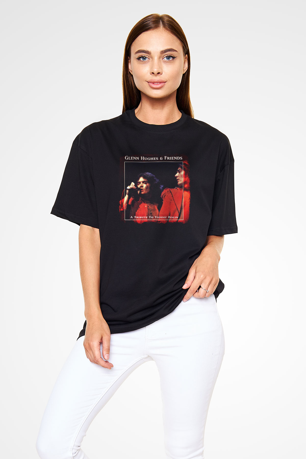 Glenn Hughes Baskılı Unisex Siyah Oversize Tişört