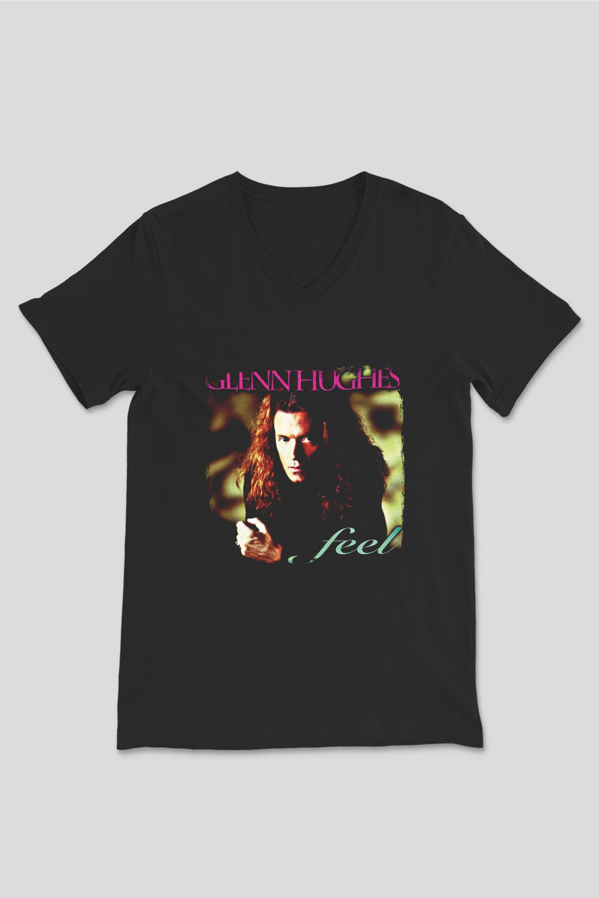 Glenn Hughes Baskılı Unisex Siyah V Yaka Tişört