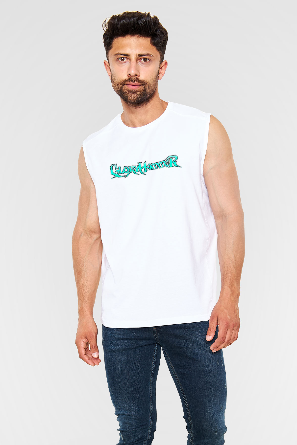 Gloryhammer Baskılı Beyaz Unisex Kolsuz Tişört - Tshirt